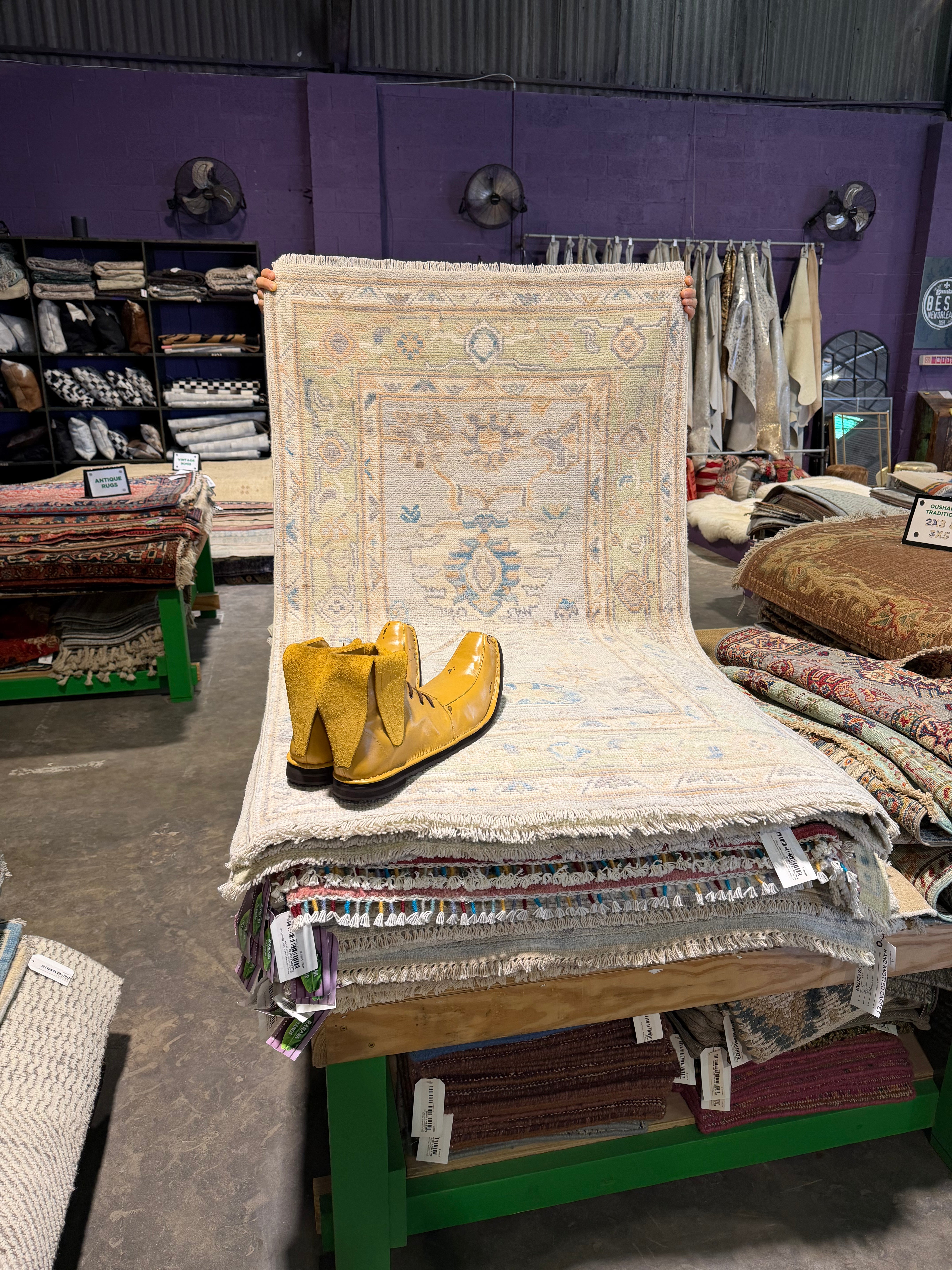 Elizabeth Tan 3x5 Blue Multi Afghani Whitewashed Oushak