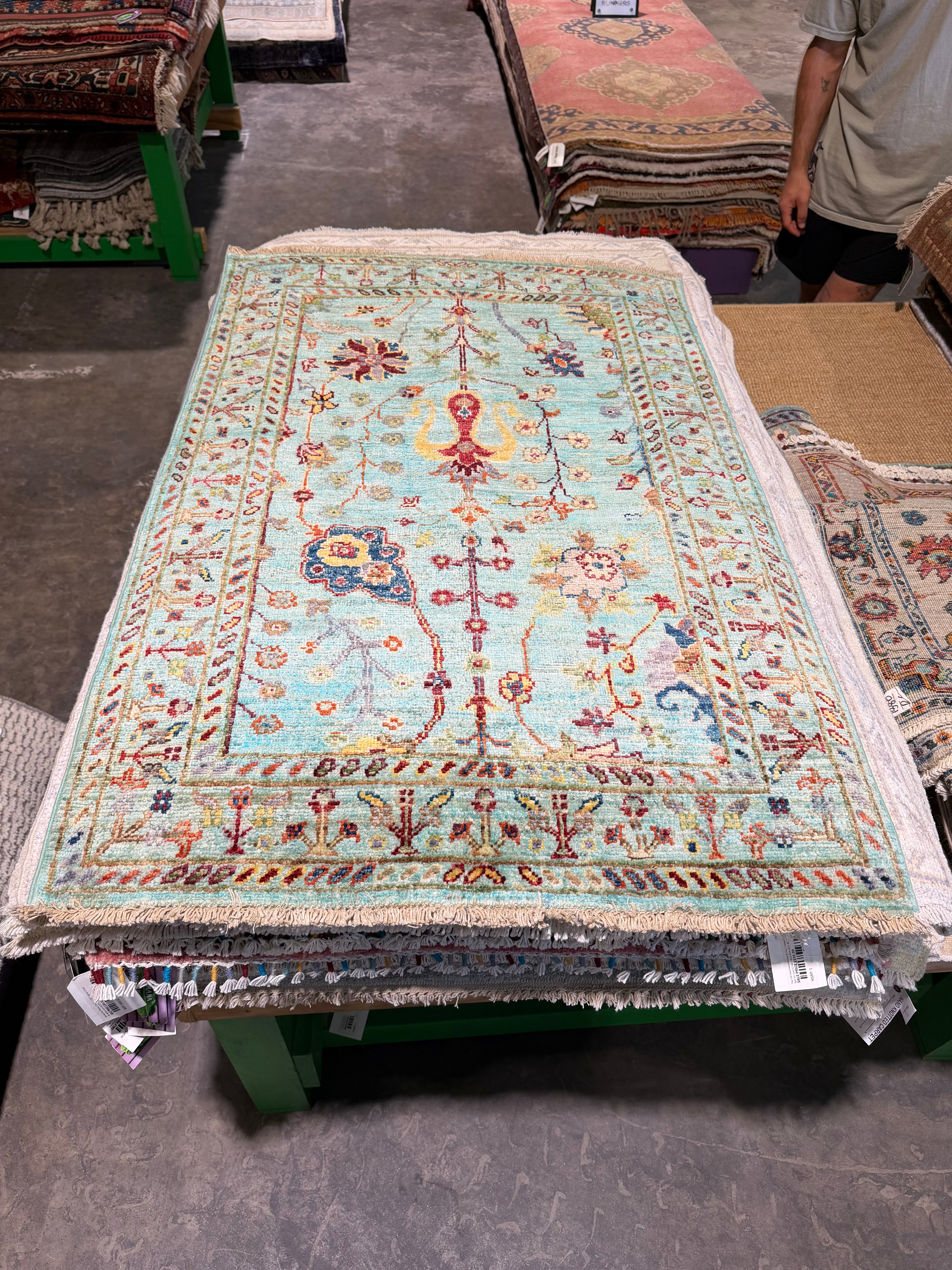 Mae Martin 2.8x4 Light Blue Afghani Sultani Rug