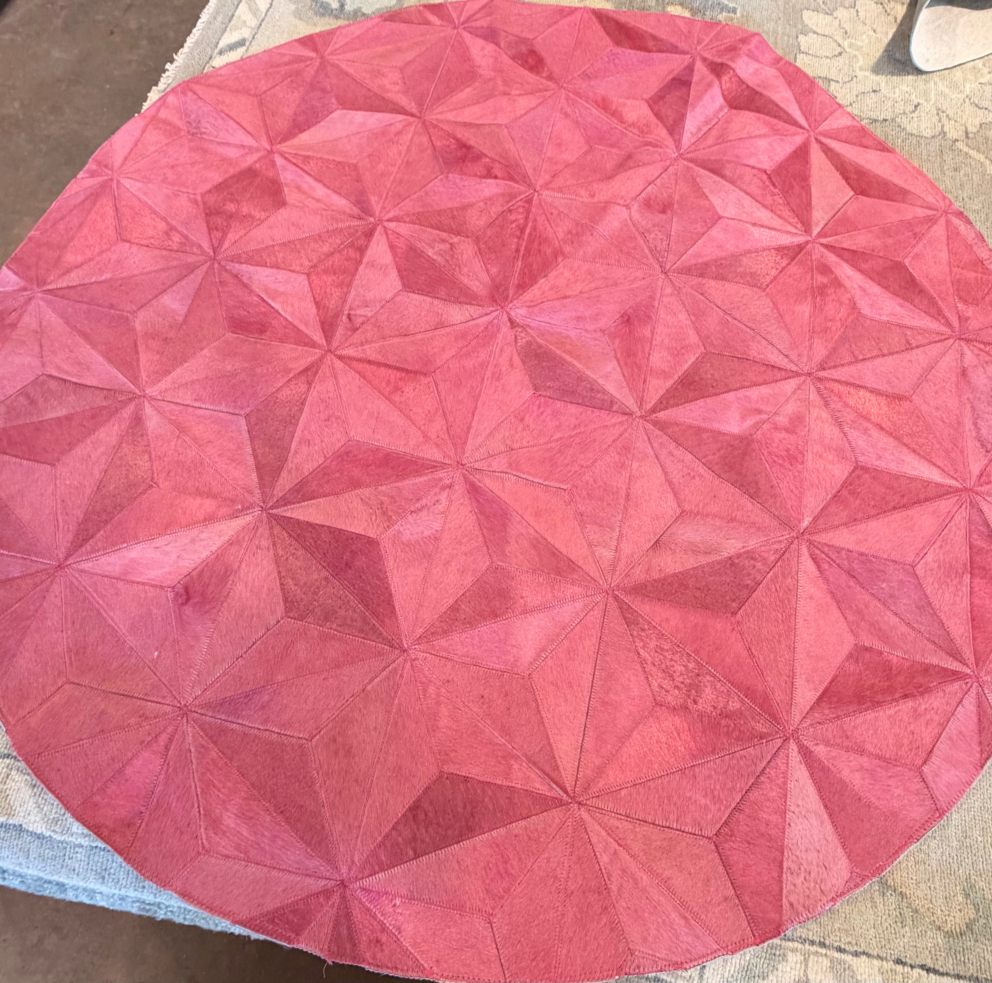 Pink Dyed Round Cowhide Rug
