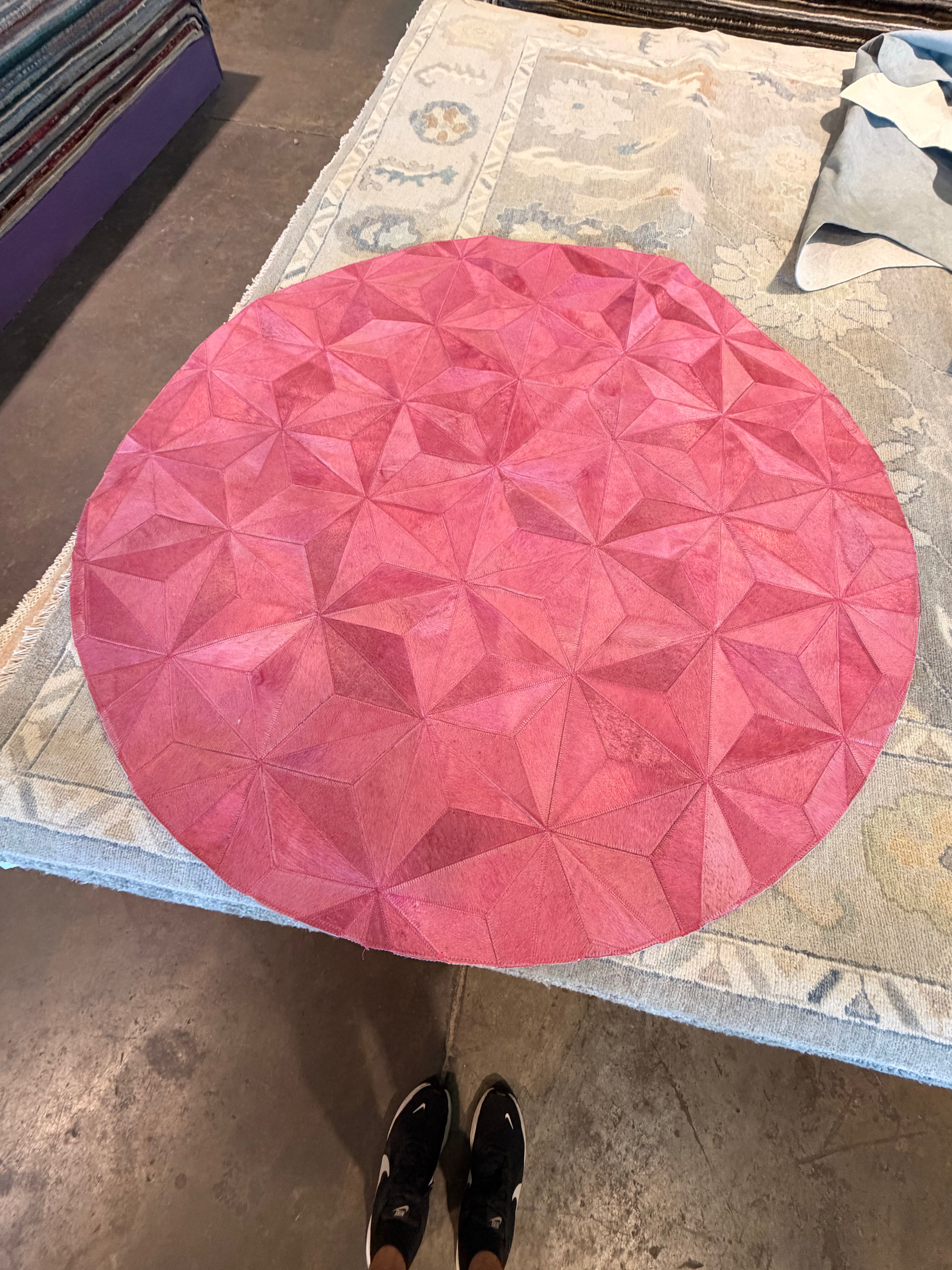 Pink Dyed Round Cowhide Rug