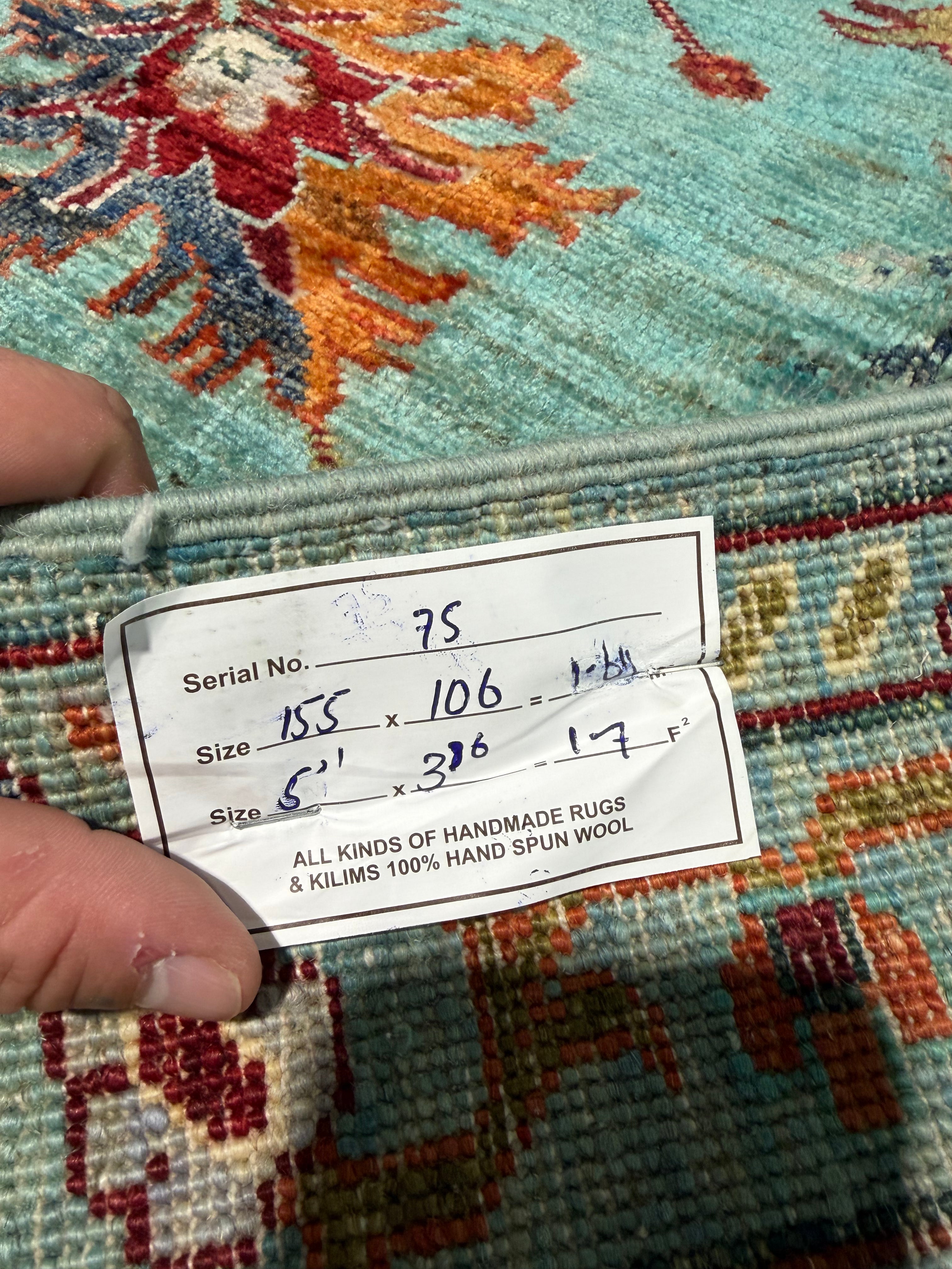 Jennifer Landon 3.6x5.1 Light Blue Afghani Sultani Rug