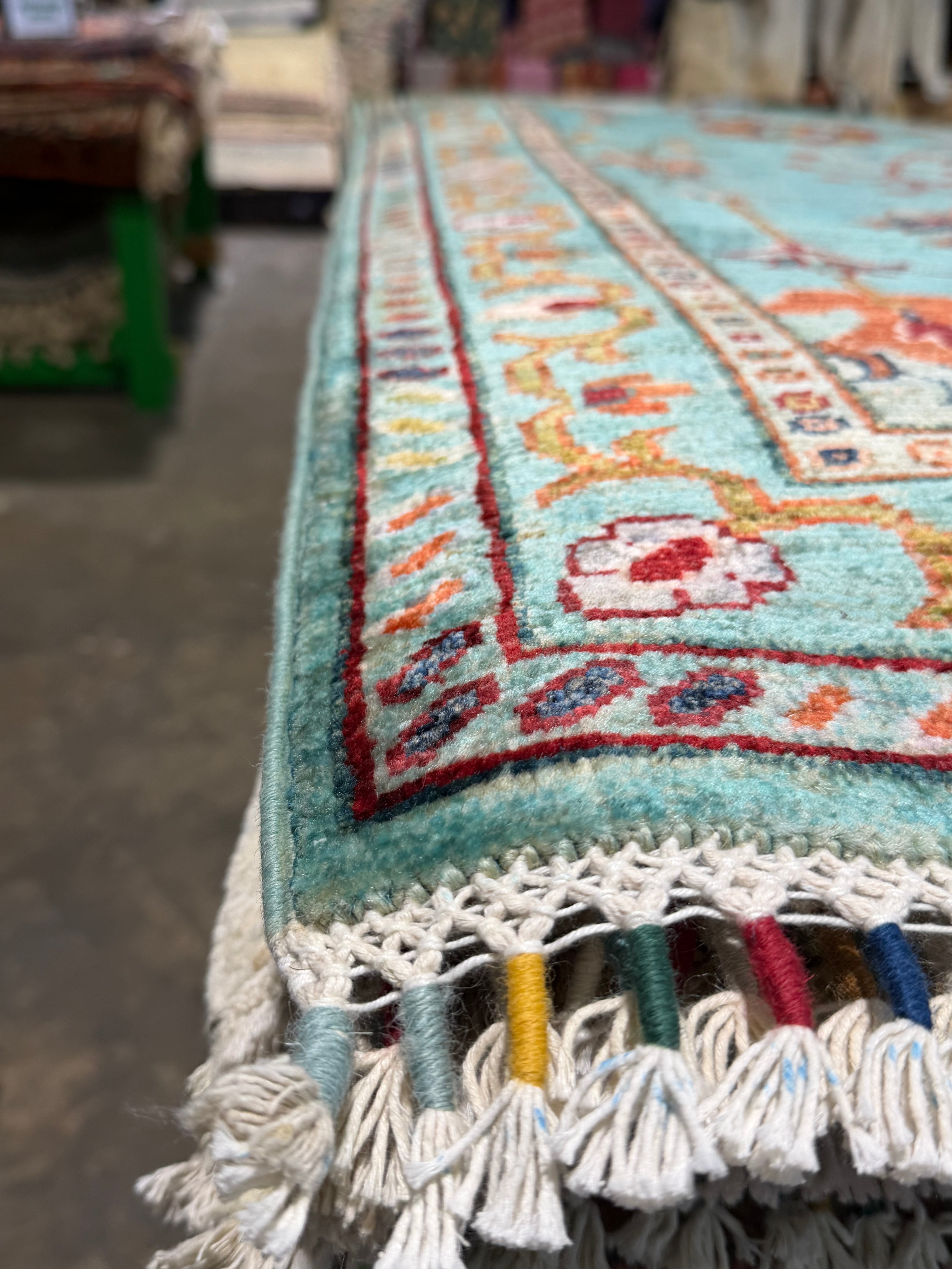 Carolina Guerra 3.2x5.2 Light Blue Afghani Sultani Rug