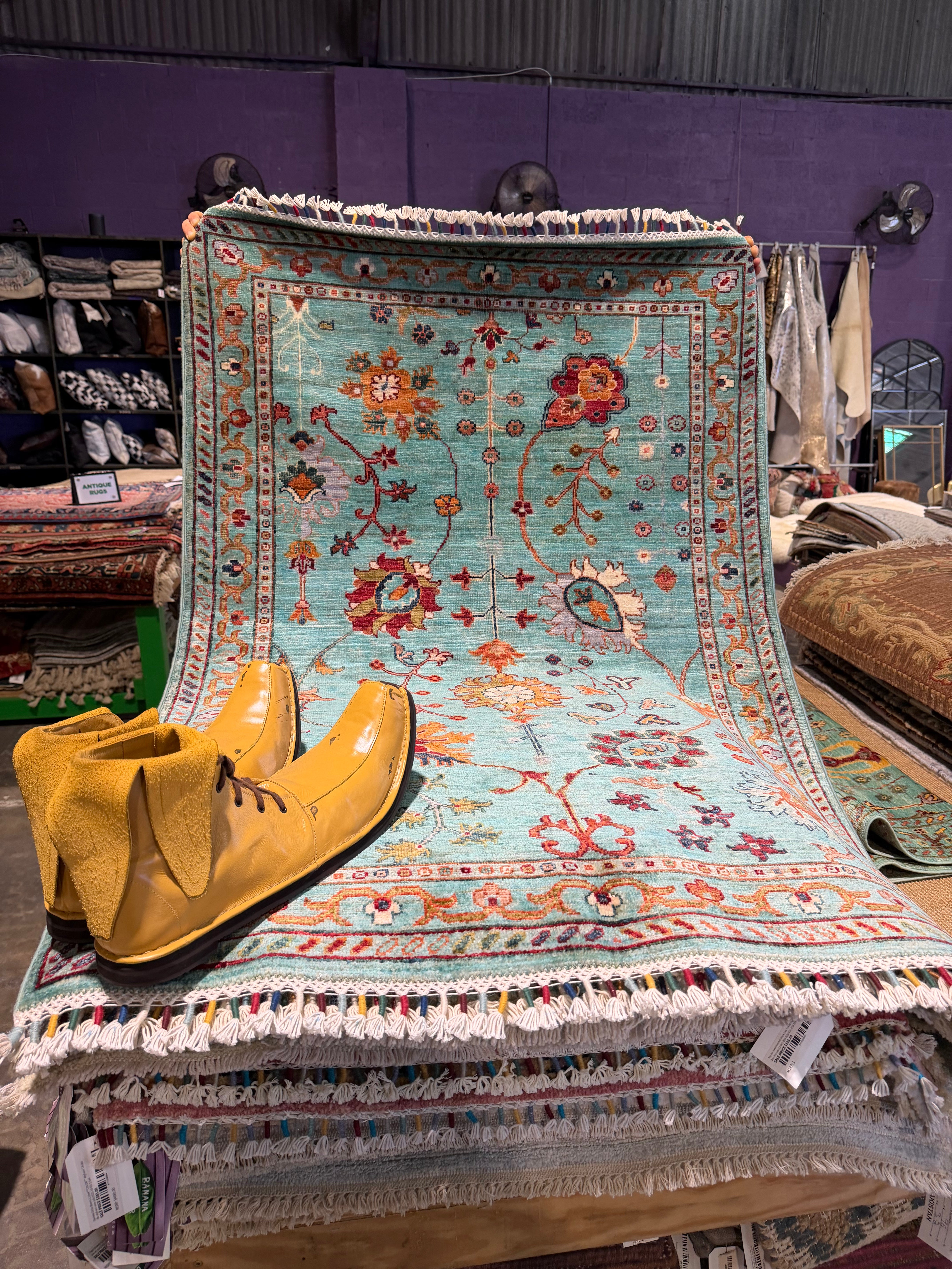 Carolina Guerra 3.2x5.2 Light Blue Afghani Sultani Rug