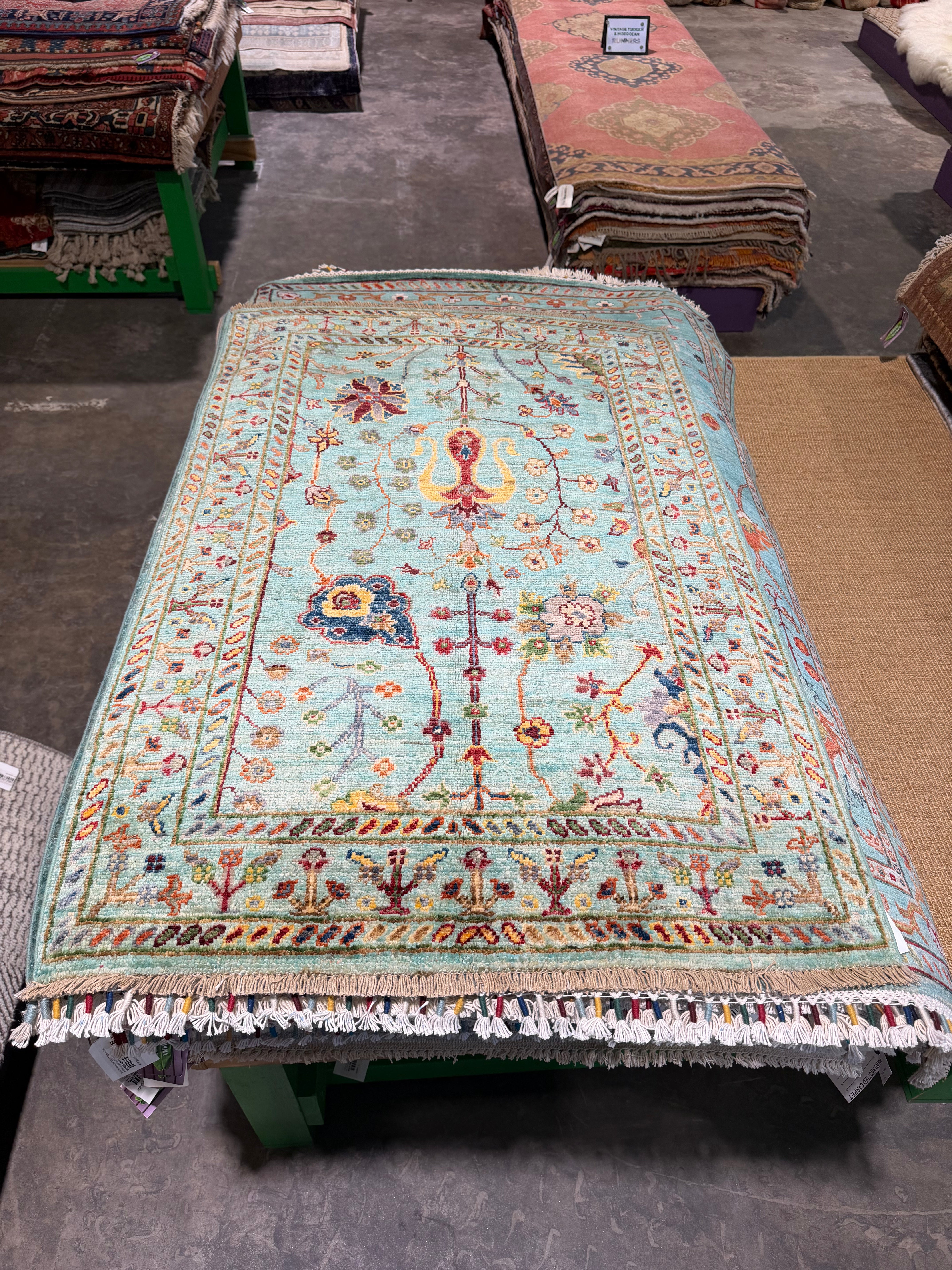 Catherine Brown 2.8x4 Light Blue Afghani Sultani Rug