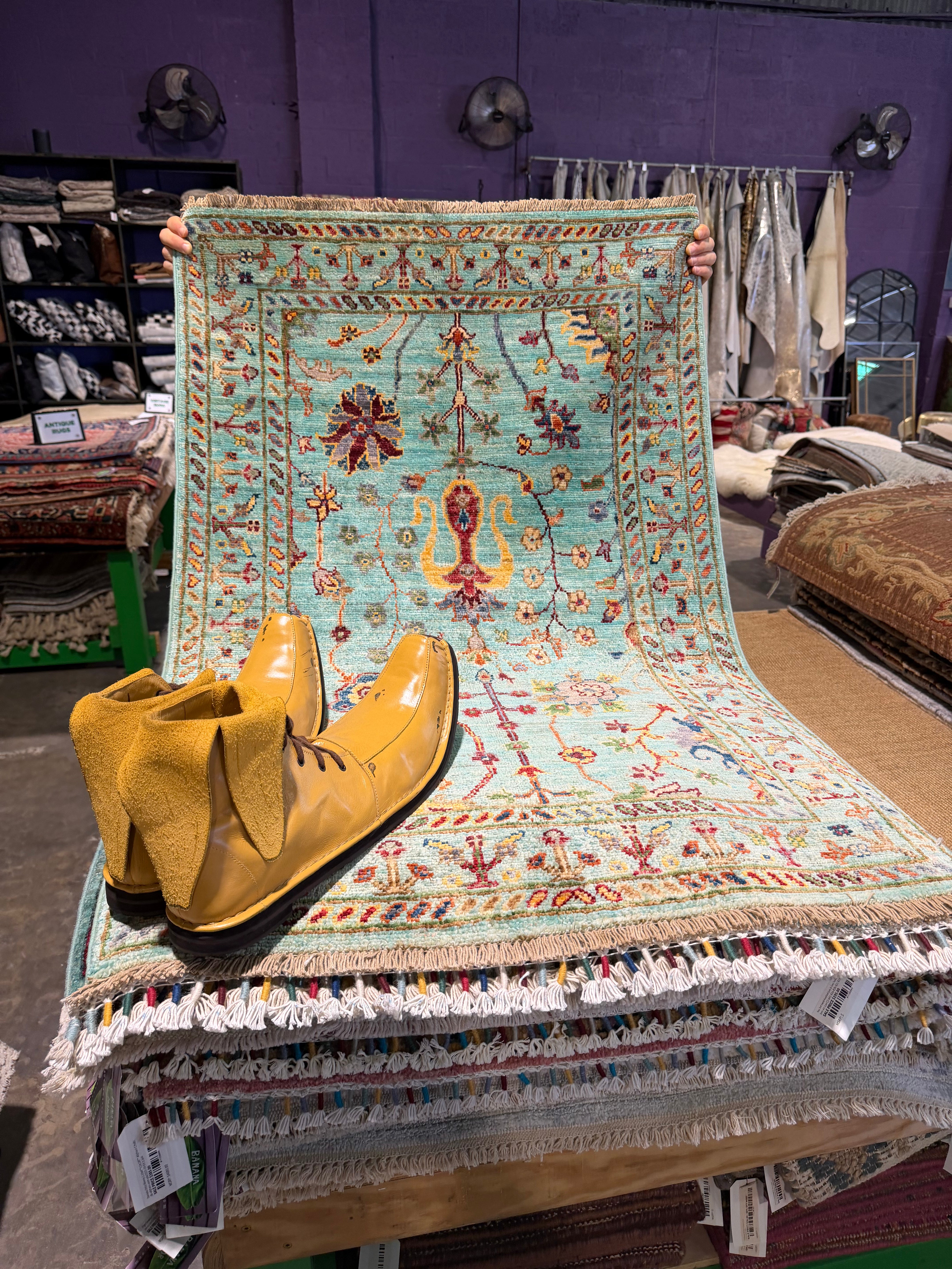 Catherine Brown 2.8x4 Light Blue Afghani Sultani Rug