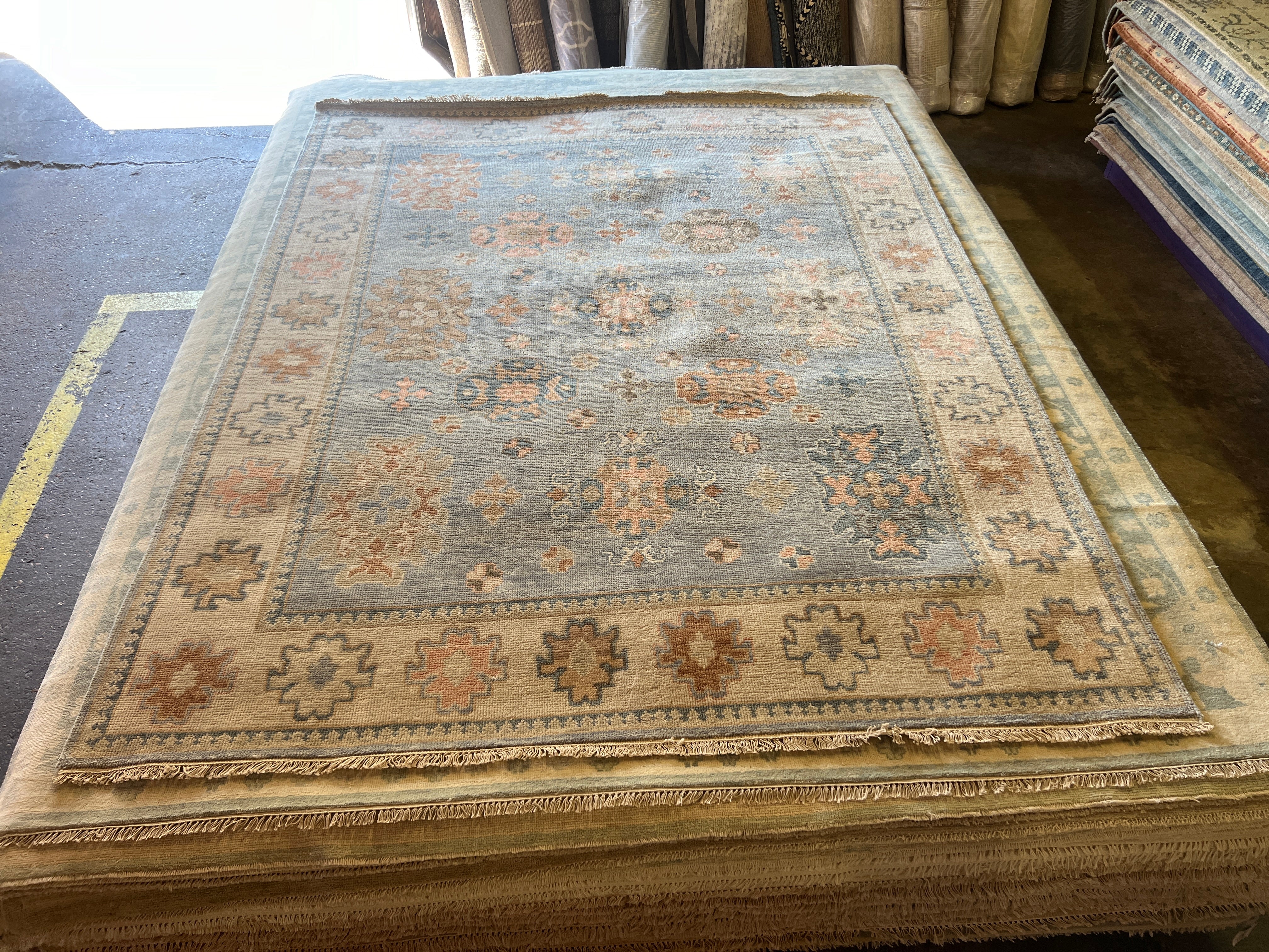 Jessie Prescott 8x10 Light Blue and Ivory Hand-Knotted Oushak Rug