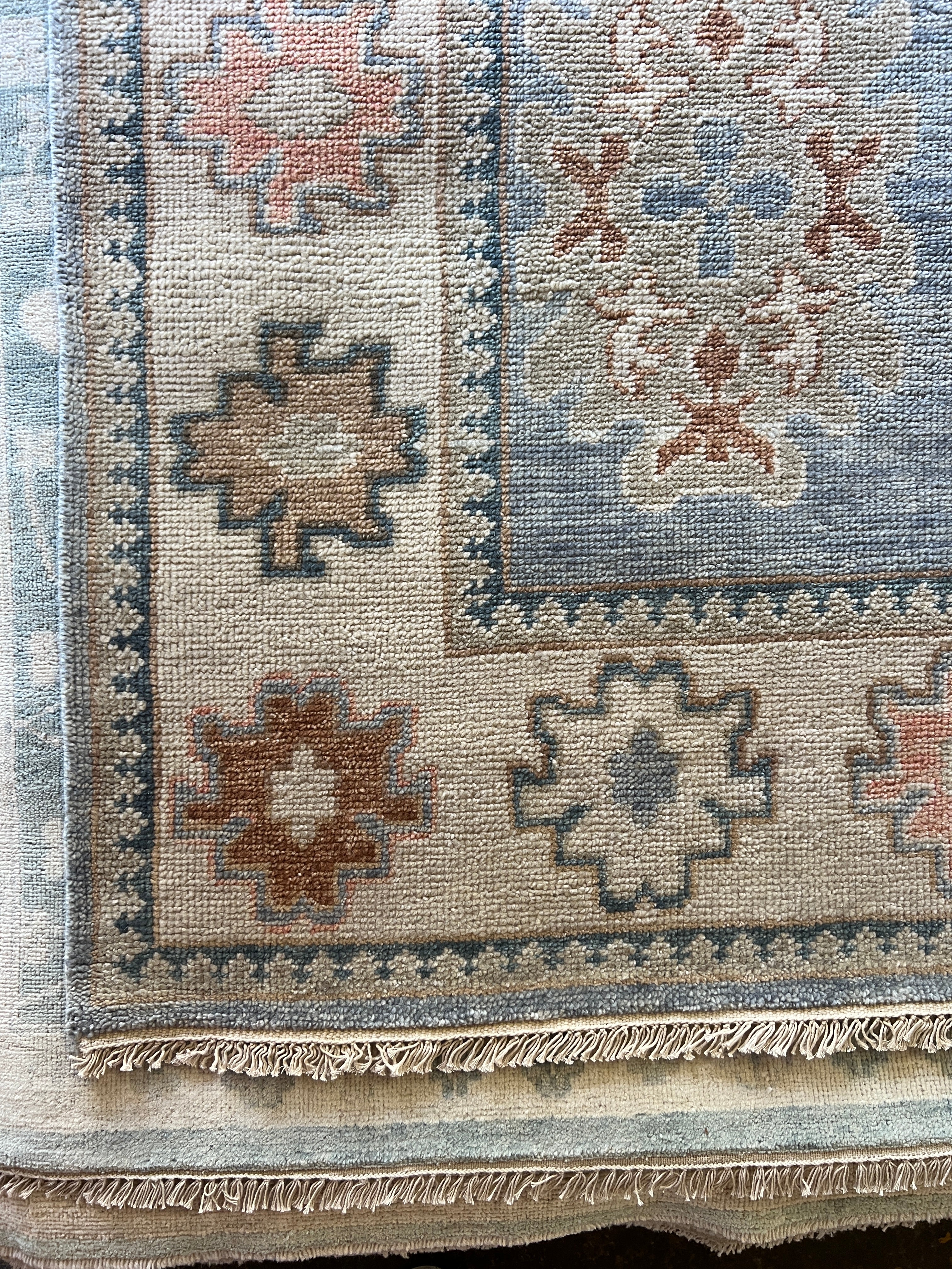 Jessie Prescott 8x10 Light Blue and Ivory Hand-Knotted Oushak Rug