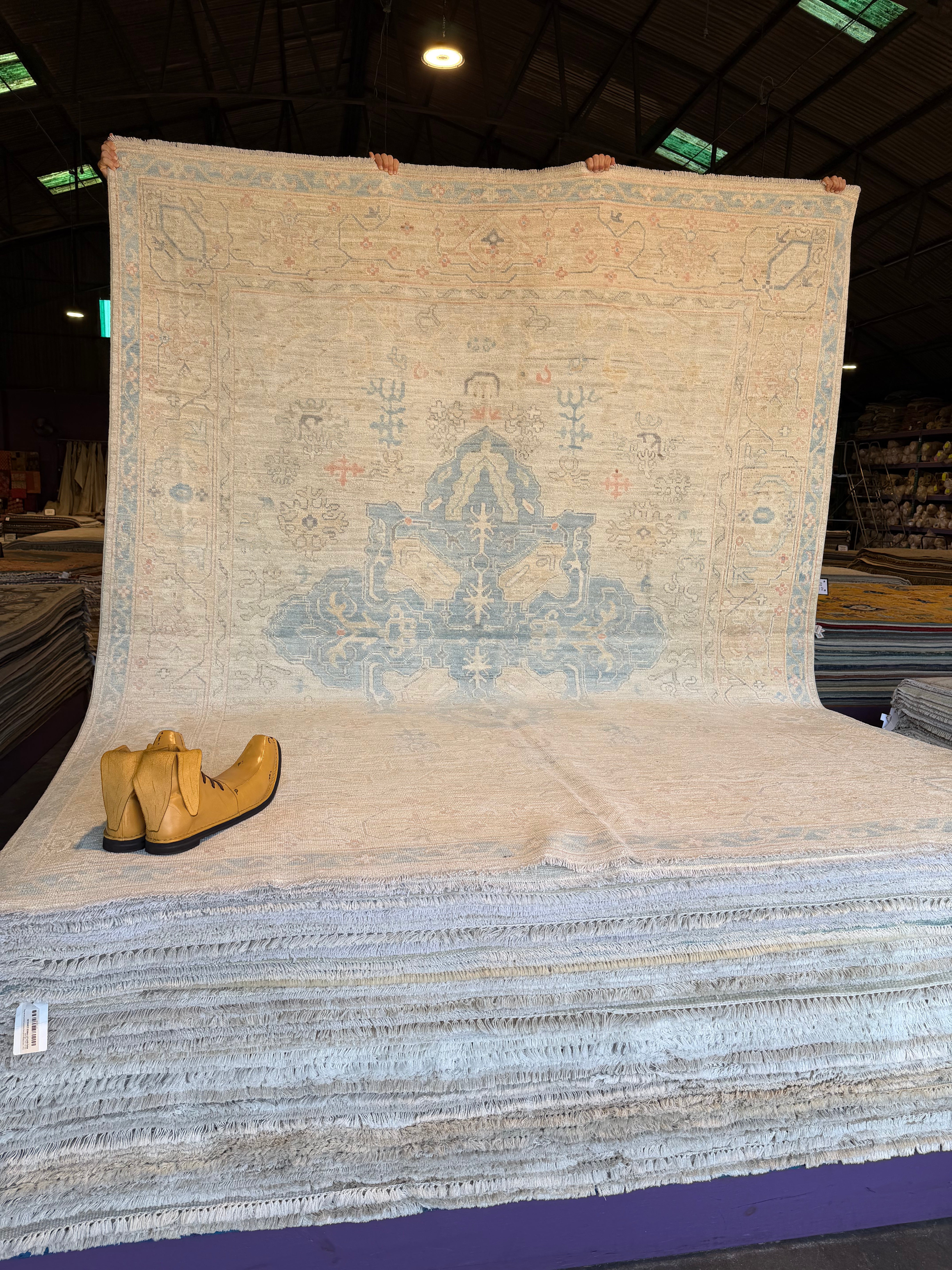 Laverne McKearn 8x9.11 Blue Multi Afghani Whitewashed Oushak