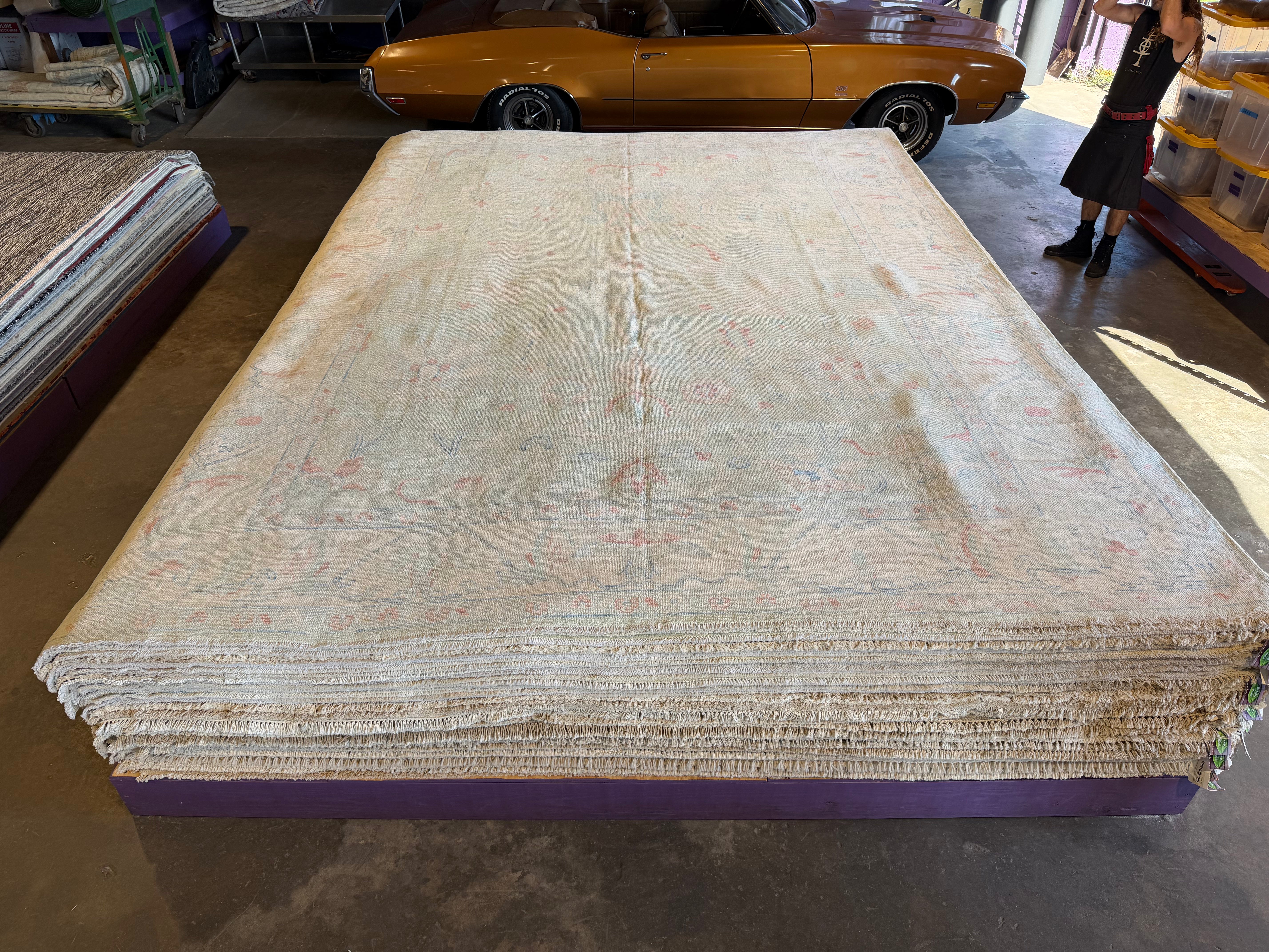 Layla Mort 10.3x13.9 Blue and Green Afghani Whitewashed Oushak