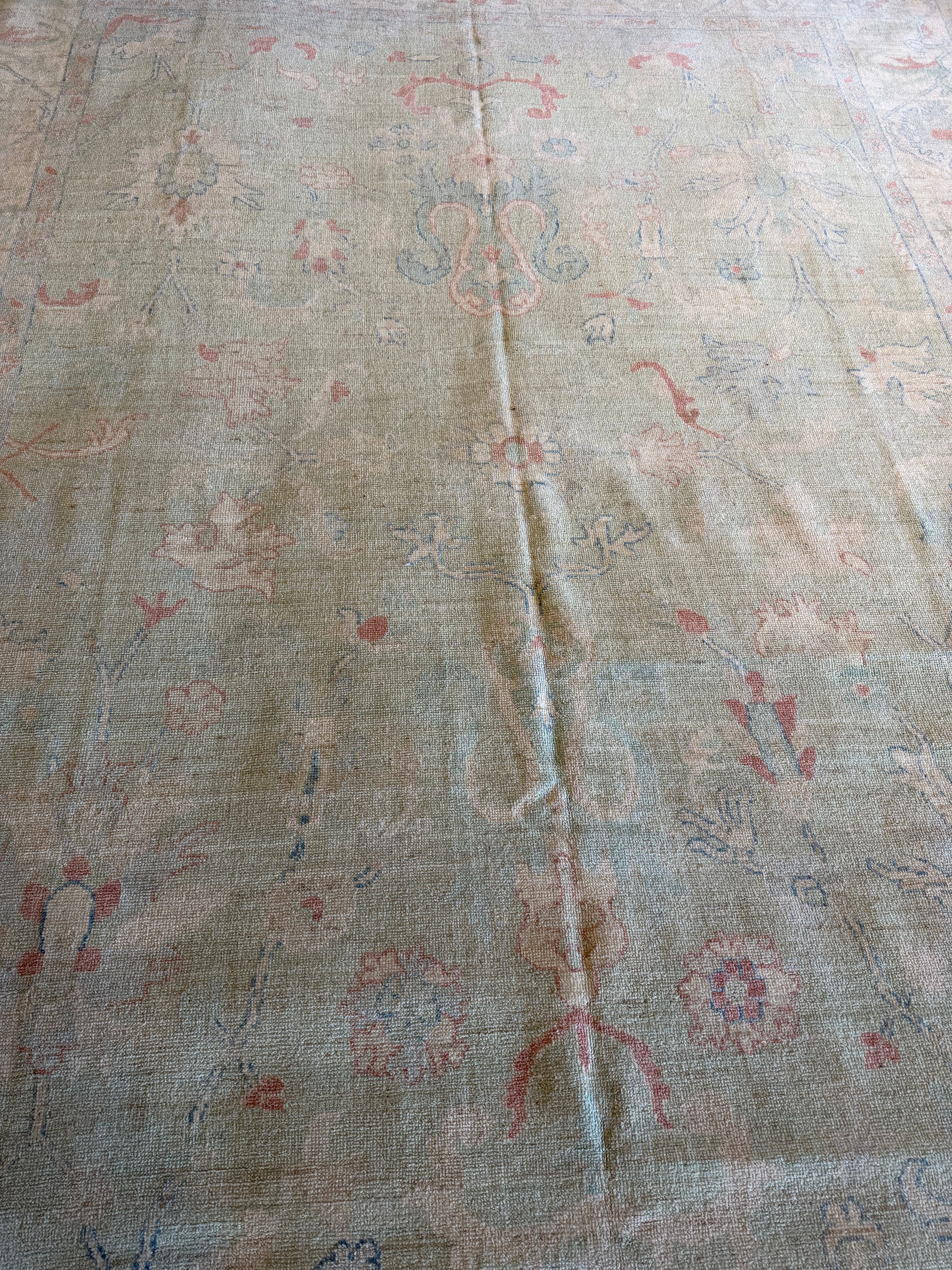 Layla Mort 10.3x13.9 Blue and Green Afghani Whitewashed Oushak