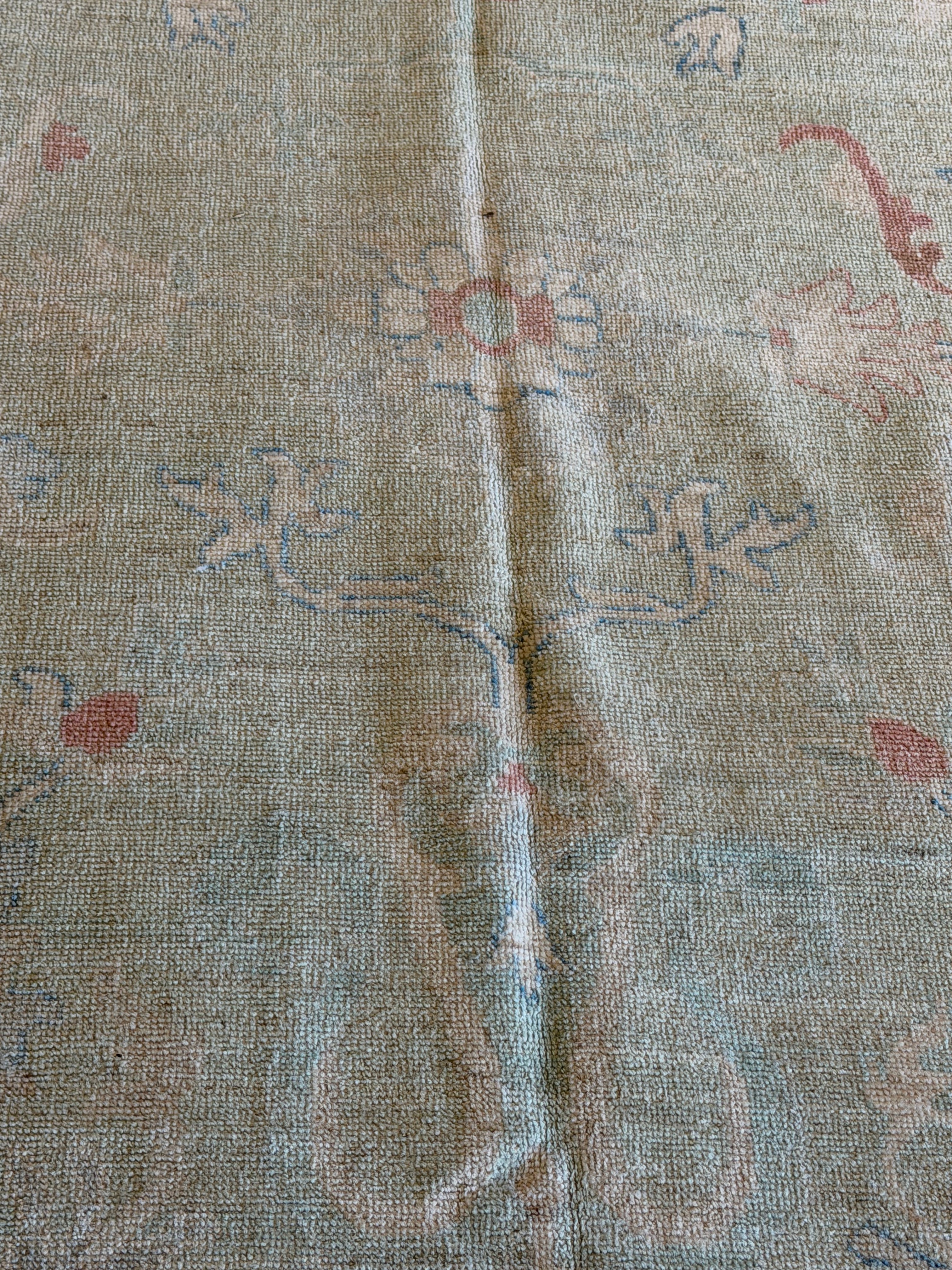 Layla Mort 10.3x13.9 Blue and Green Afghani Whitewashed Oushak