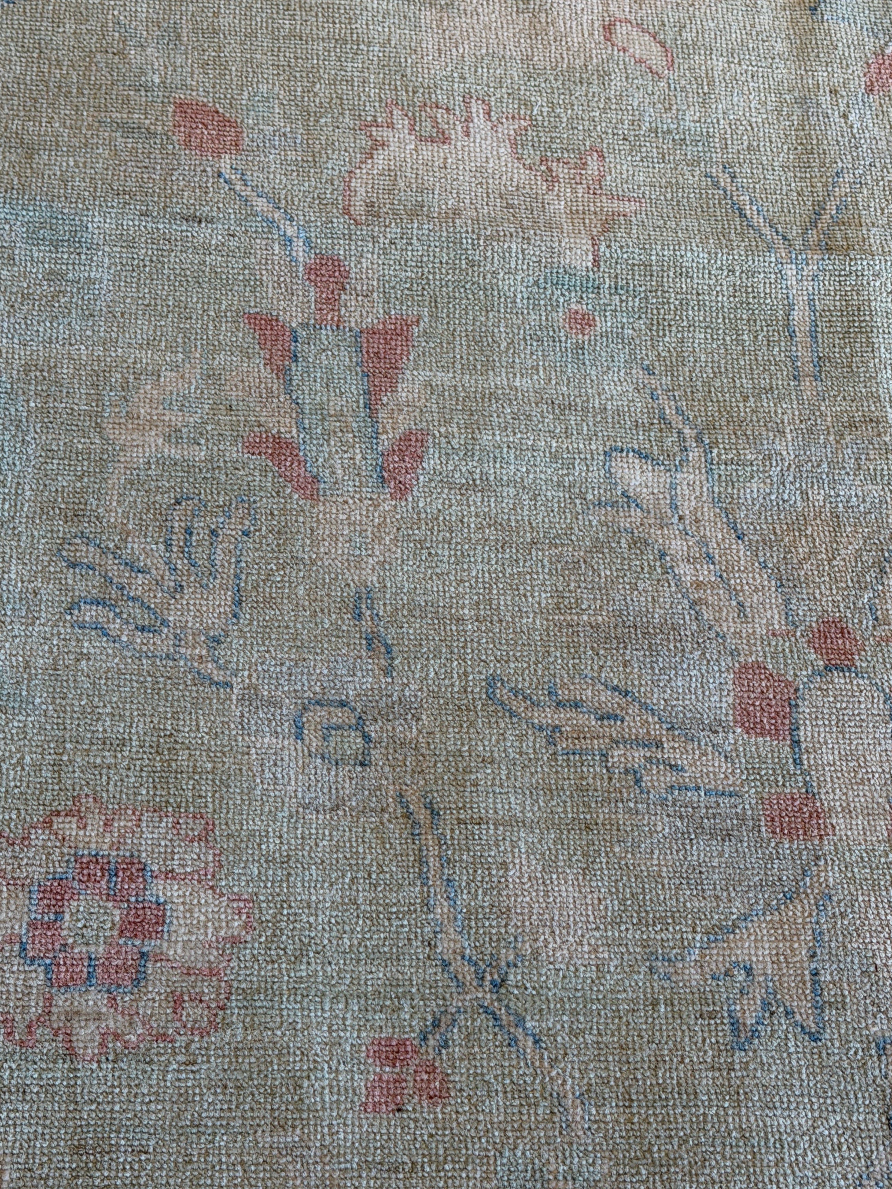 Layla Mort 10.3x13.9 Blue and Green Afghani Whitewashed Oushak