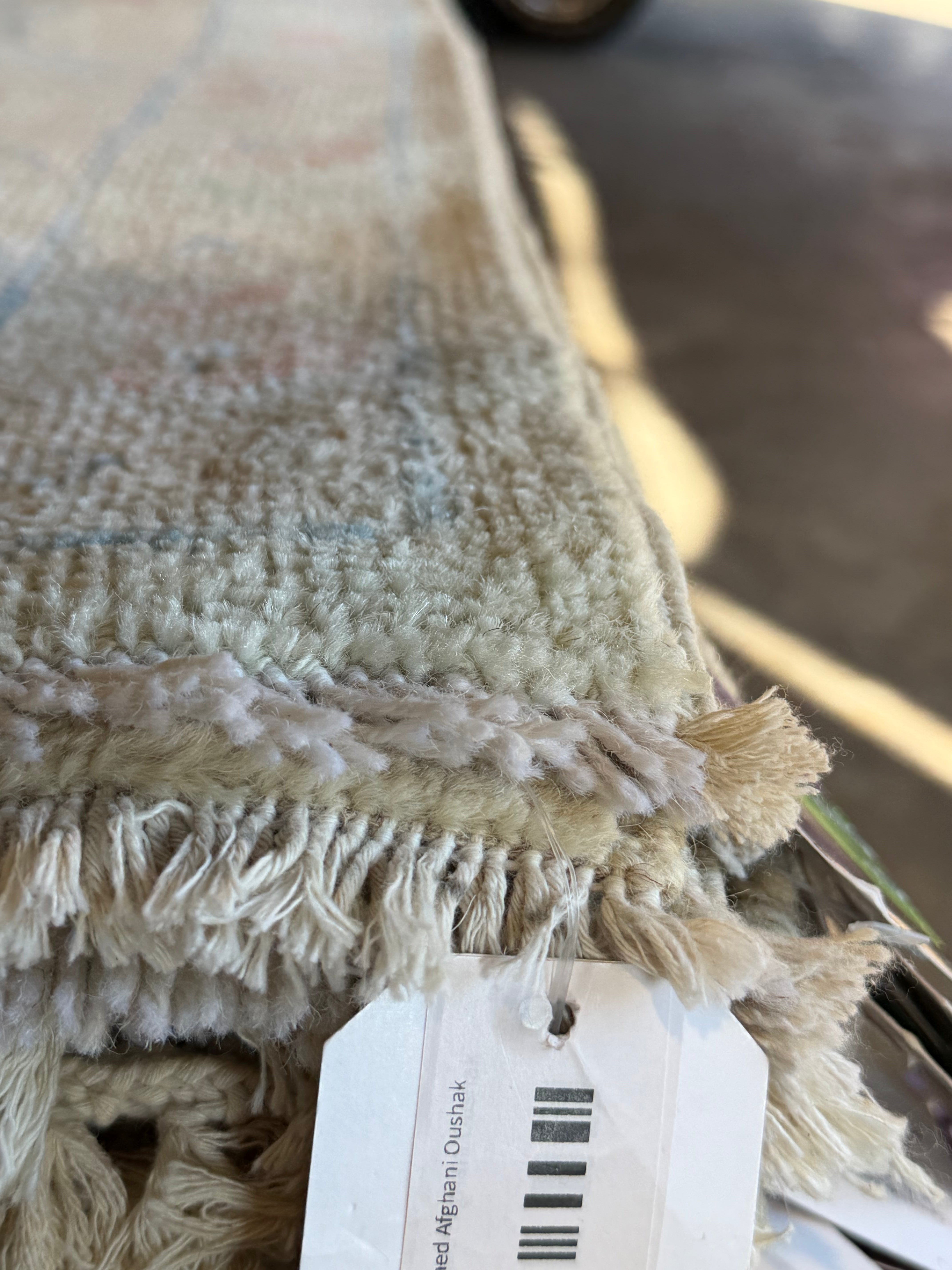 Layla Mort 10.3x13.9 Blue and Green Afghani Whitewashed Oushak