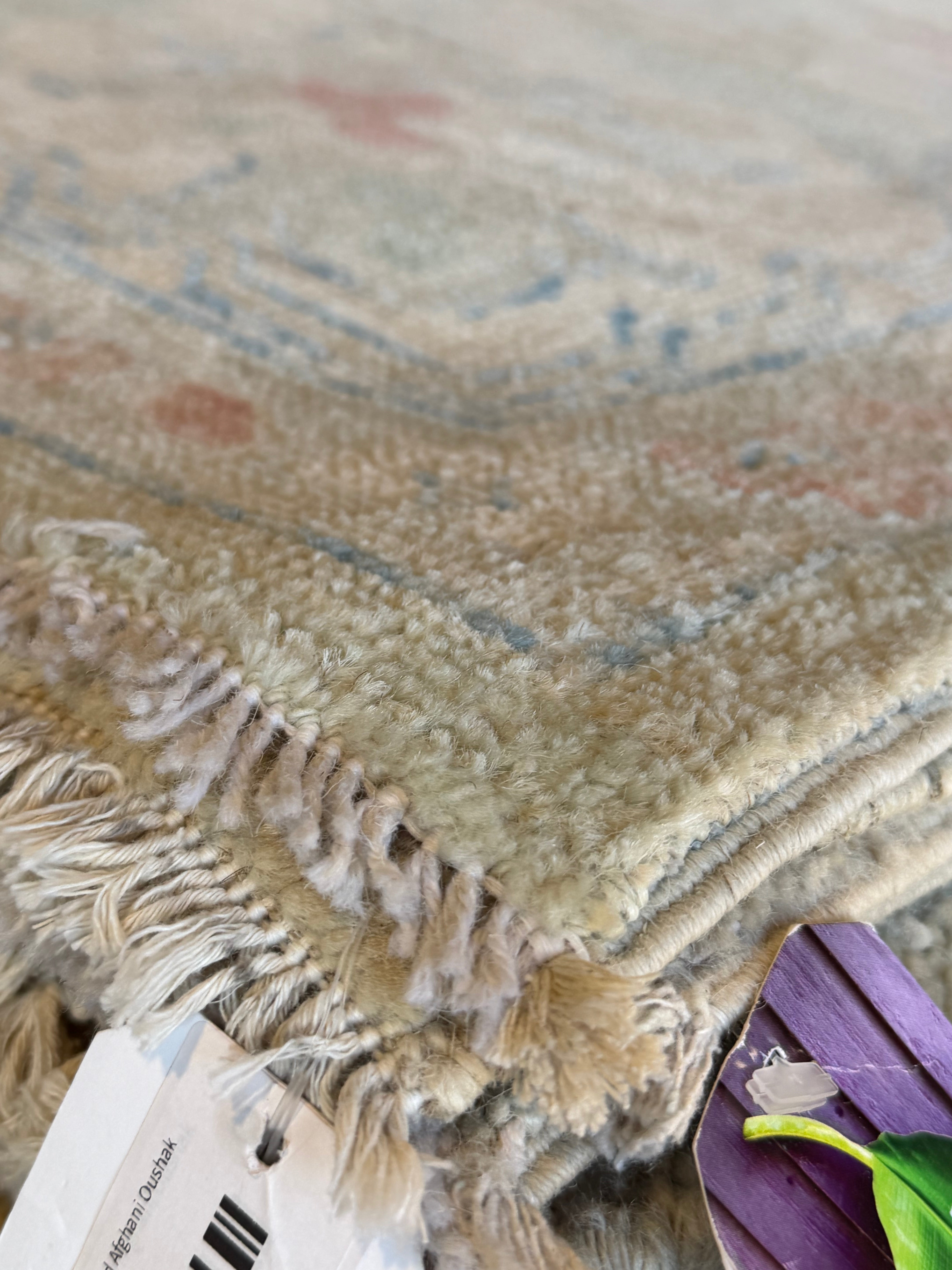 Layla Mort 10.3x13.9 Blue and Green Afghani Whitewashed Oushak