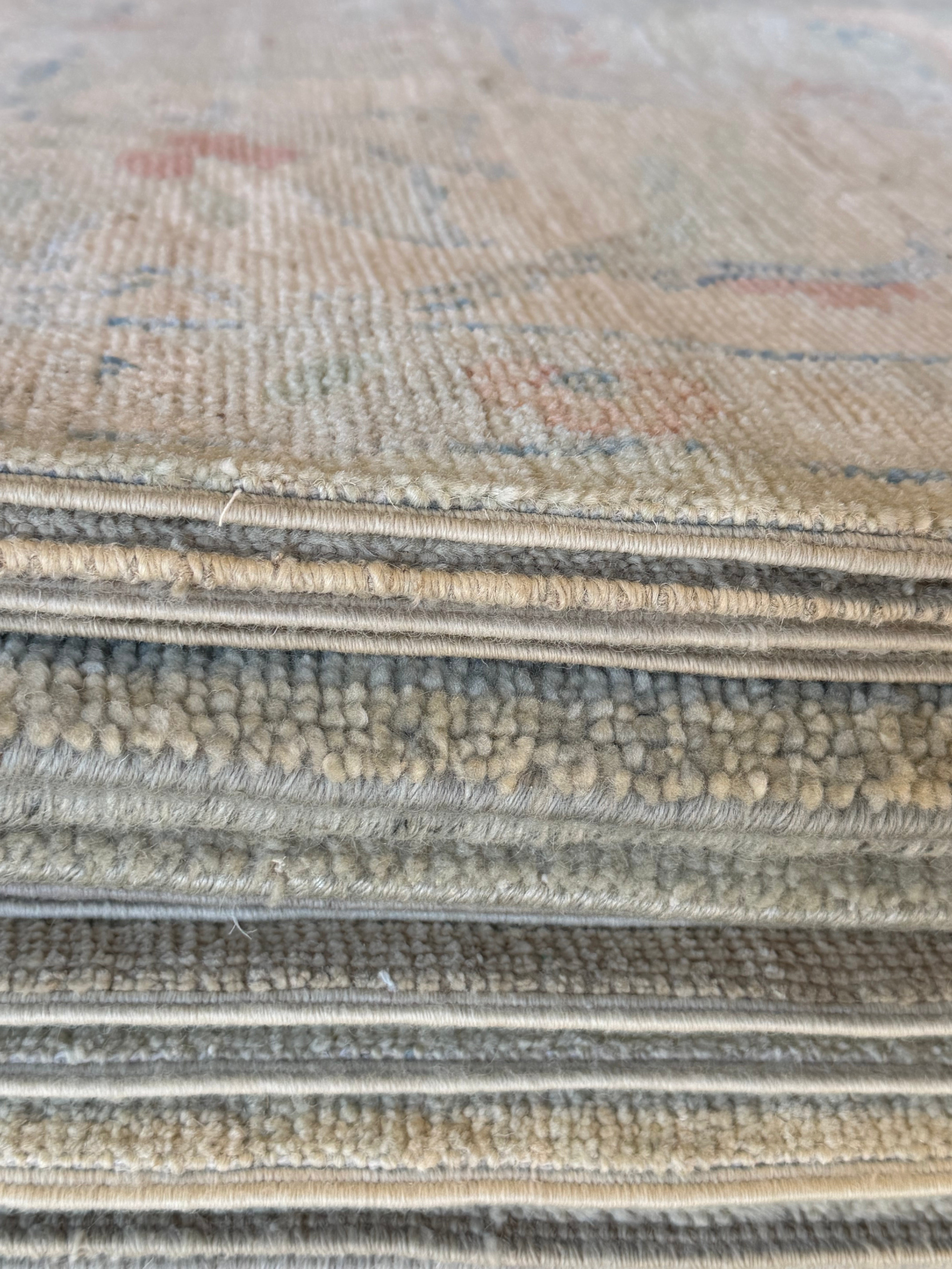 Layla Mort 10.3x13.9 Blue and Green Afghani Whitewashed Oushak