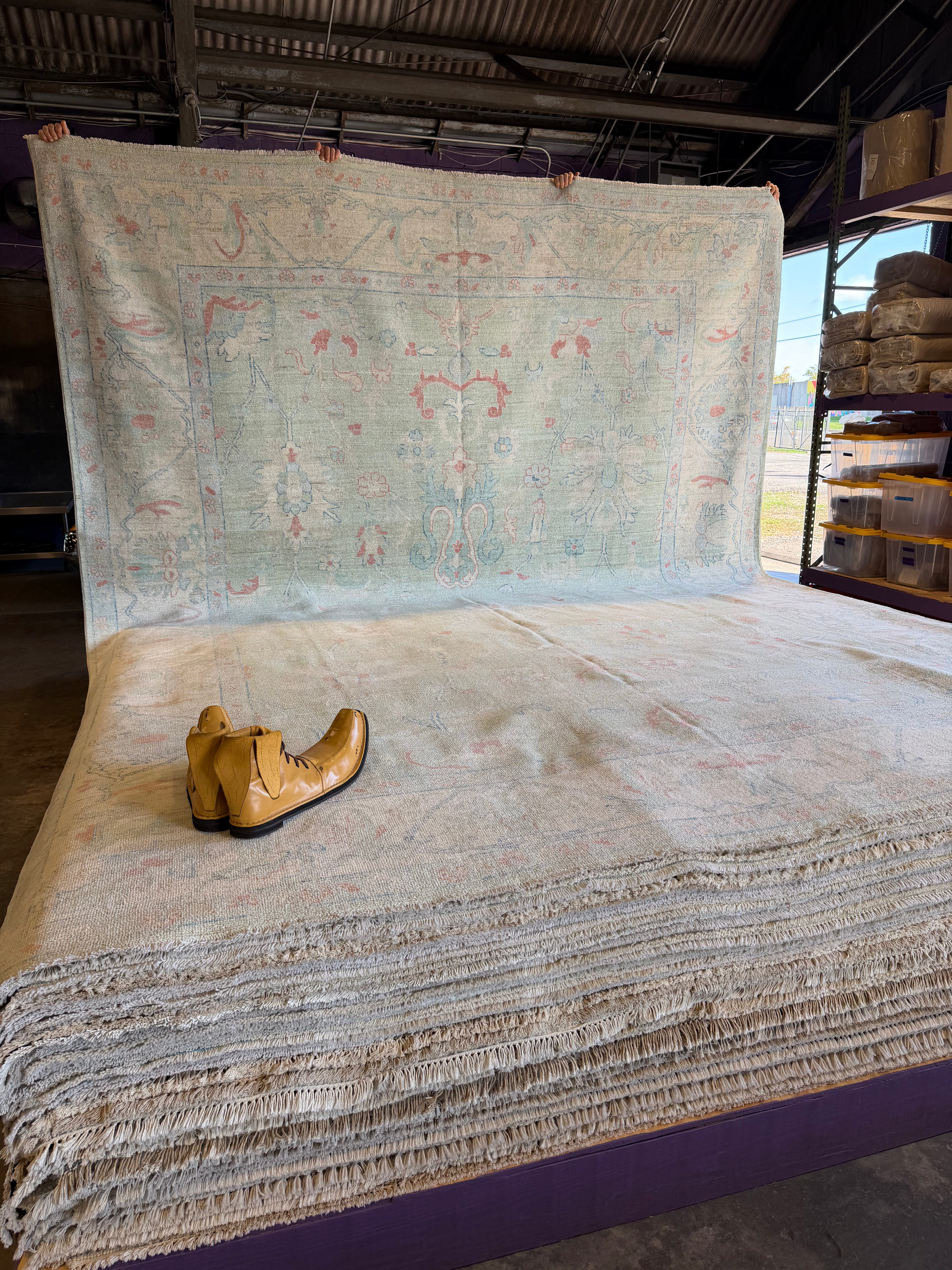 Layla Mort 10.3x13.9 Blue and Green Afghani Whitewashed Oushak