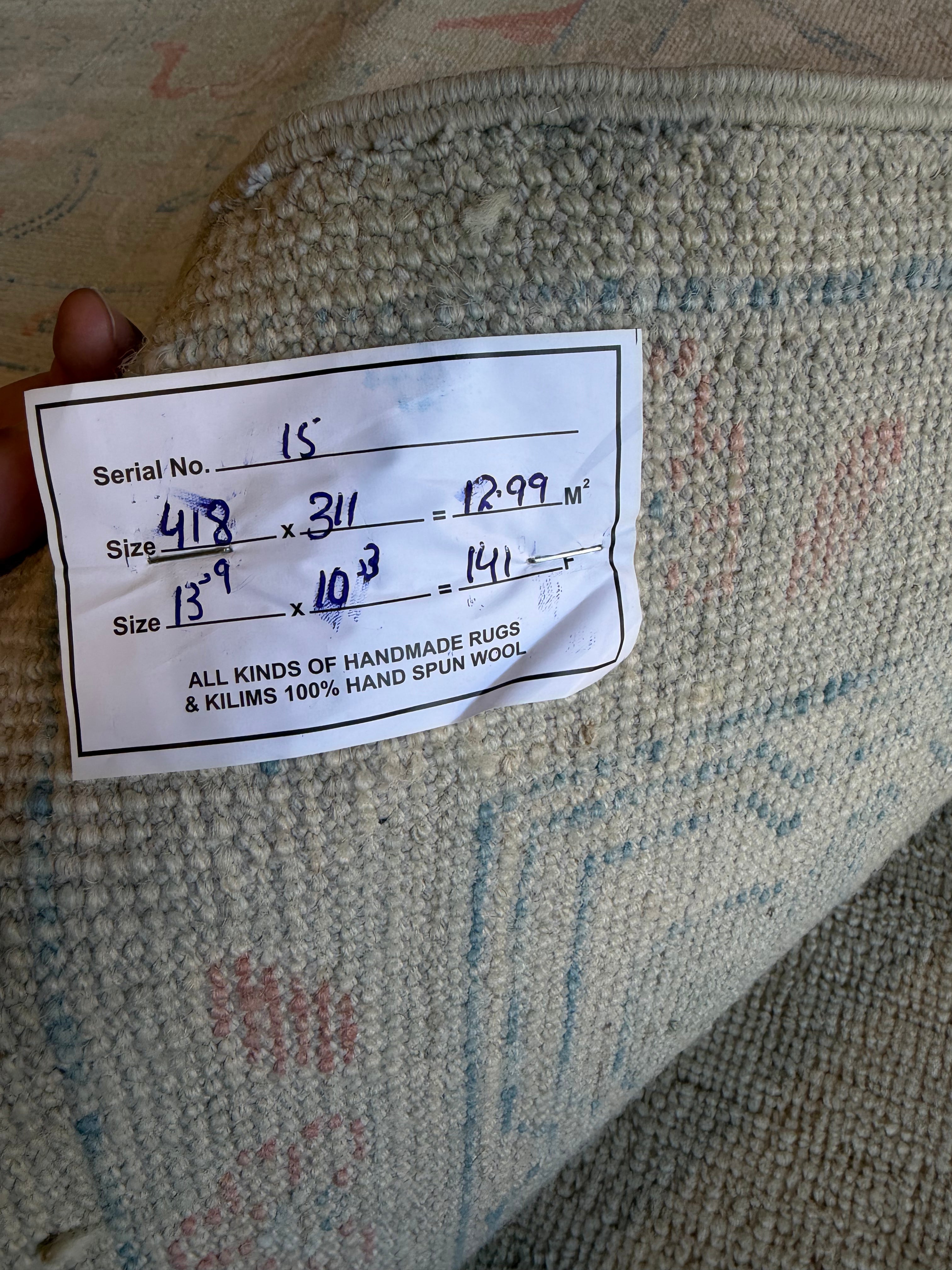 Layla Mort 10.3x13.9 Blue and Green Afghani Whitewashed Oushak