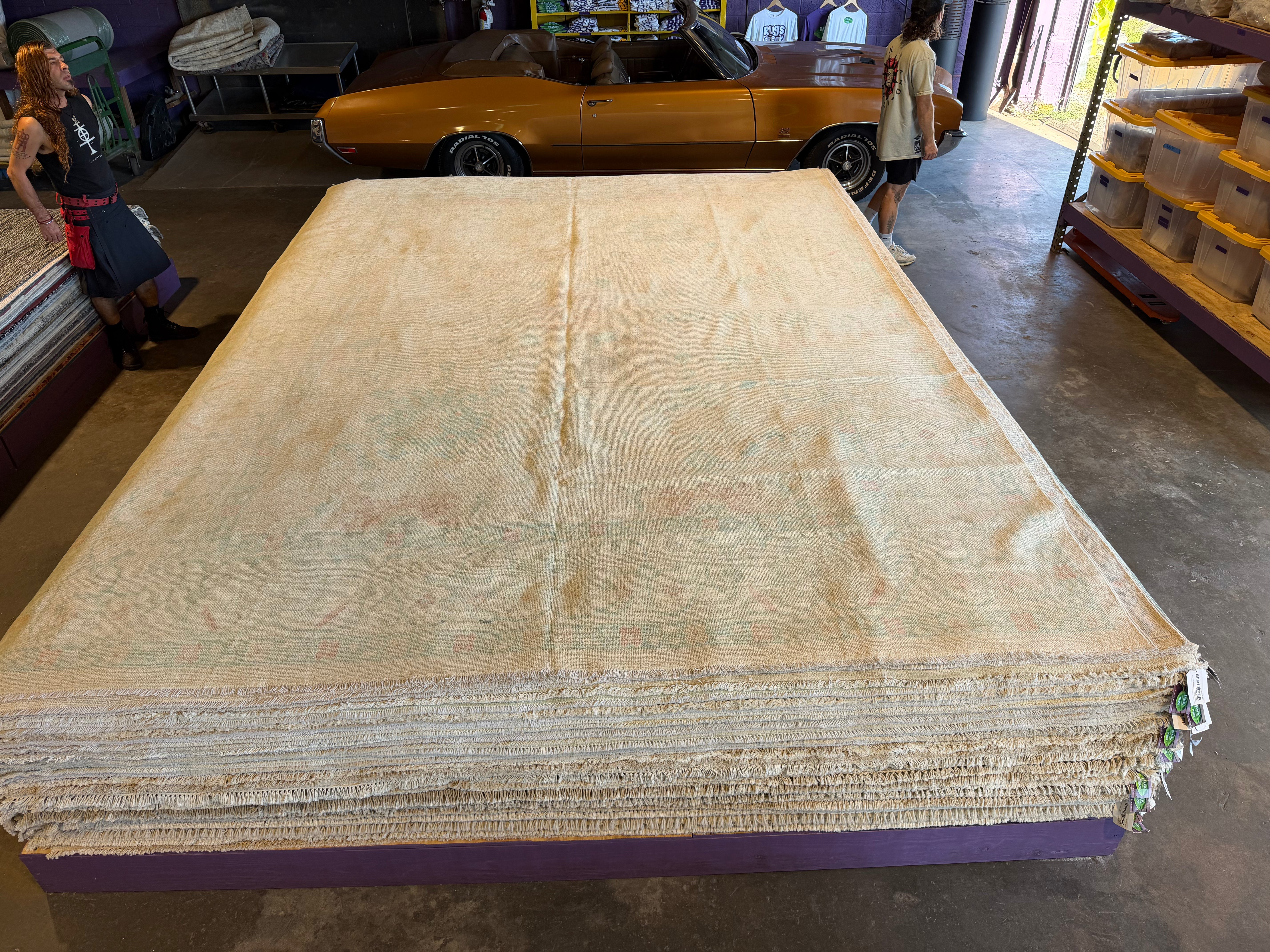 Yolanda Marie 9.10x13.10 Blue and Pink Afghani Whitewashed Oushak