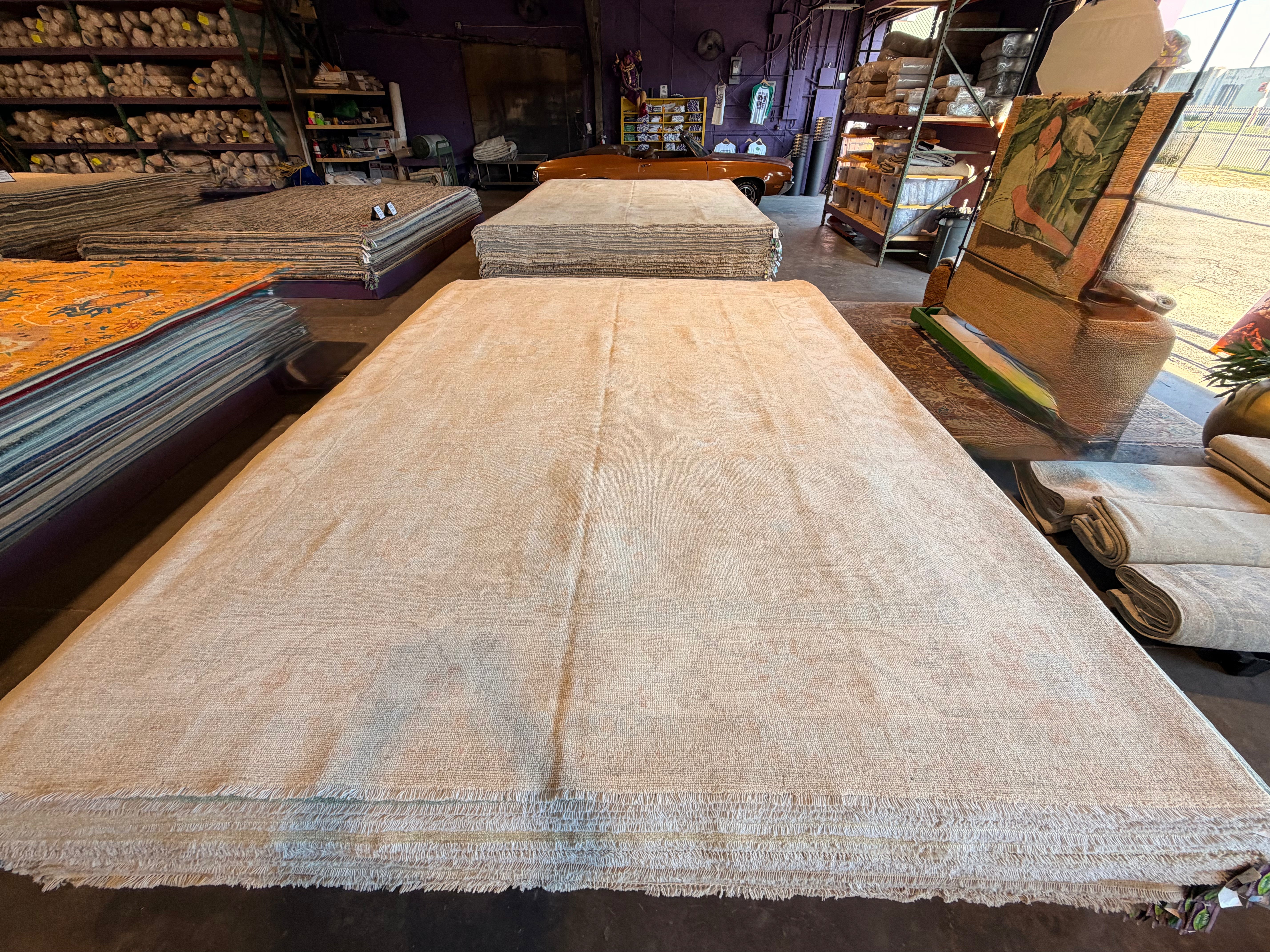 Darlene Gosh 8.11x11.11 Orange and Blue Afghani Whitewashed Oushak