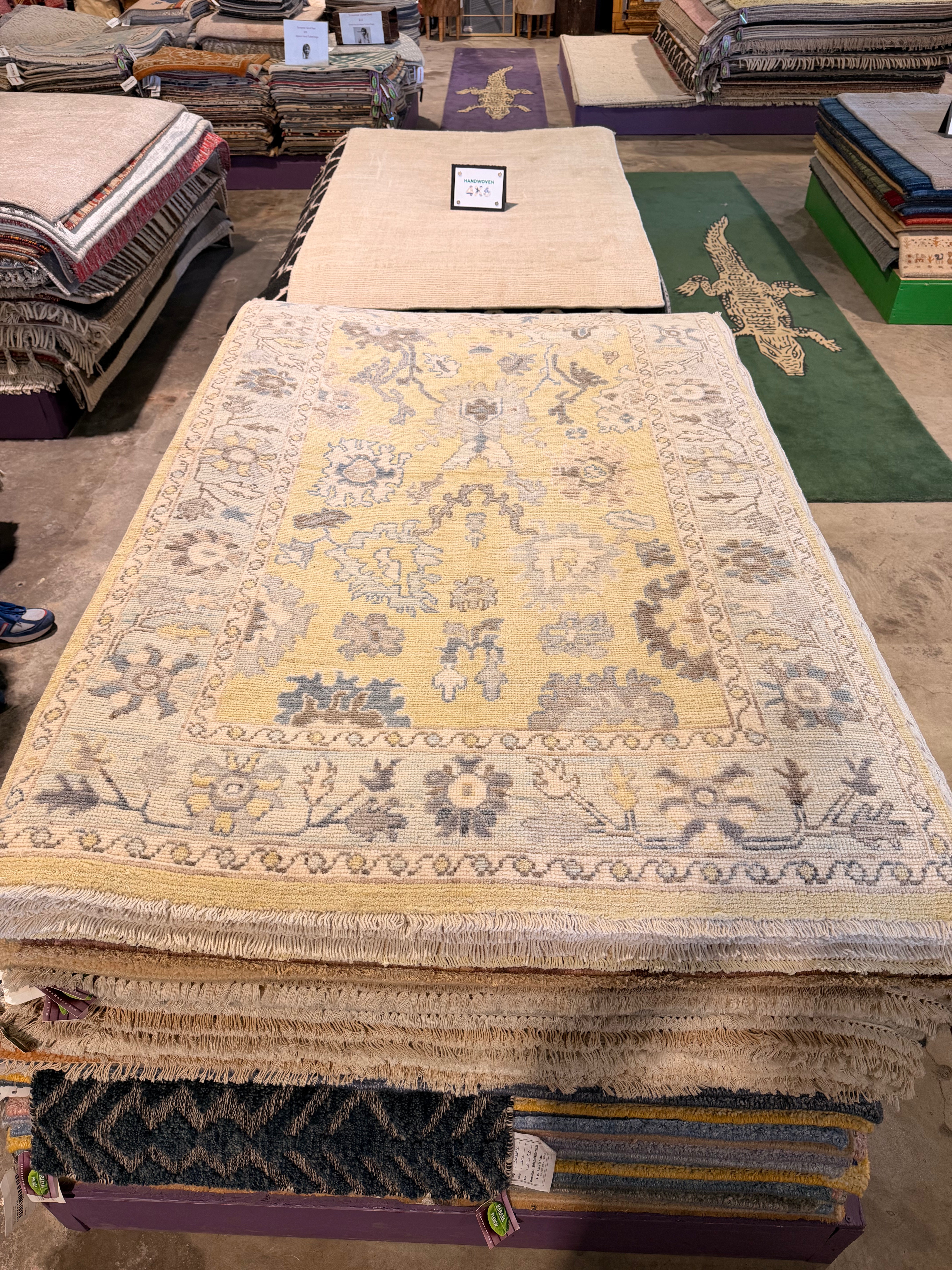 Kate Susman 4x6.3 Green Afghani Whitewashed Oushak