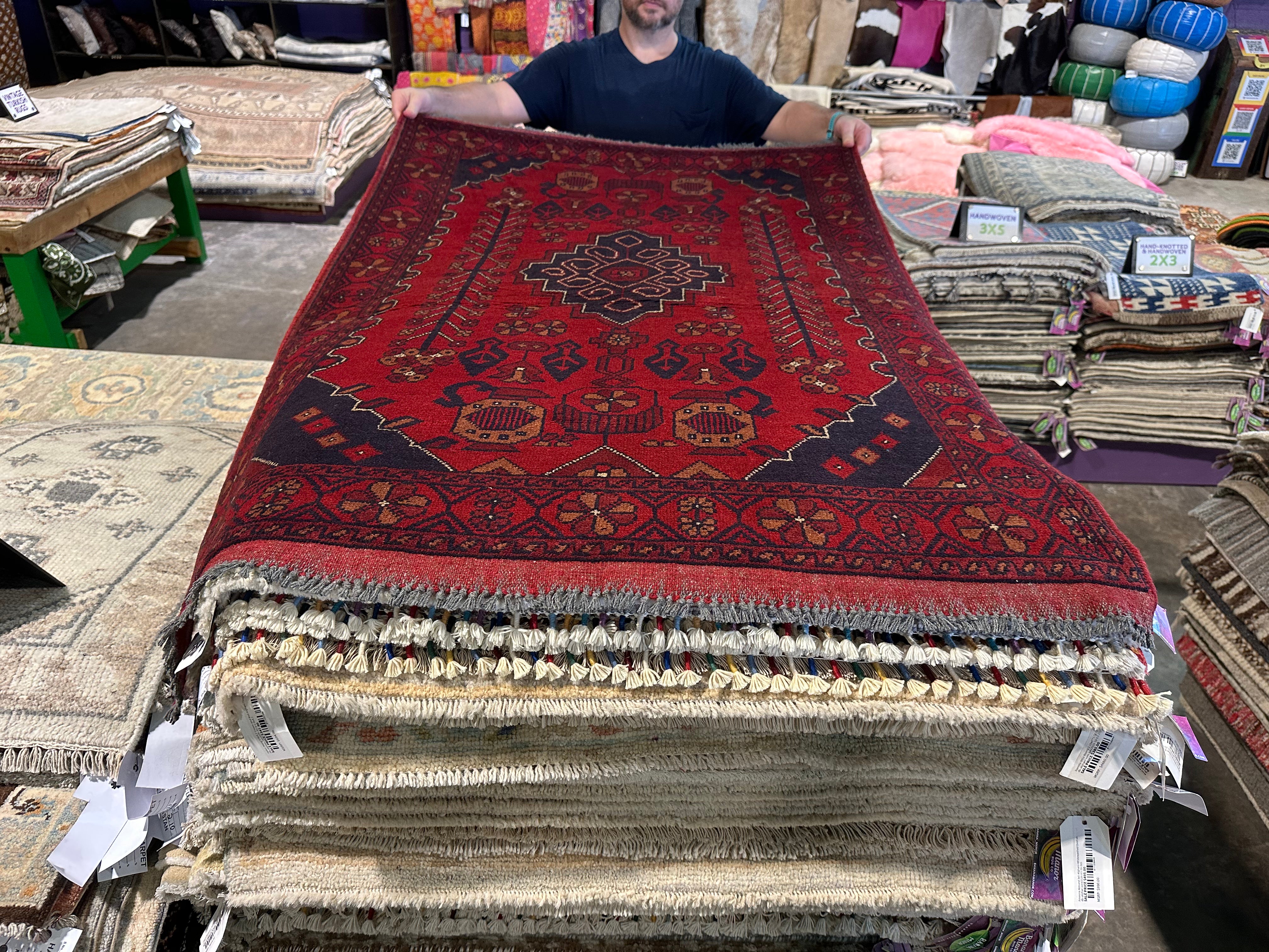Abernathy Jones 3.3x5 Red Afghani Khal Muhammad Rug