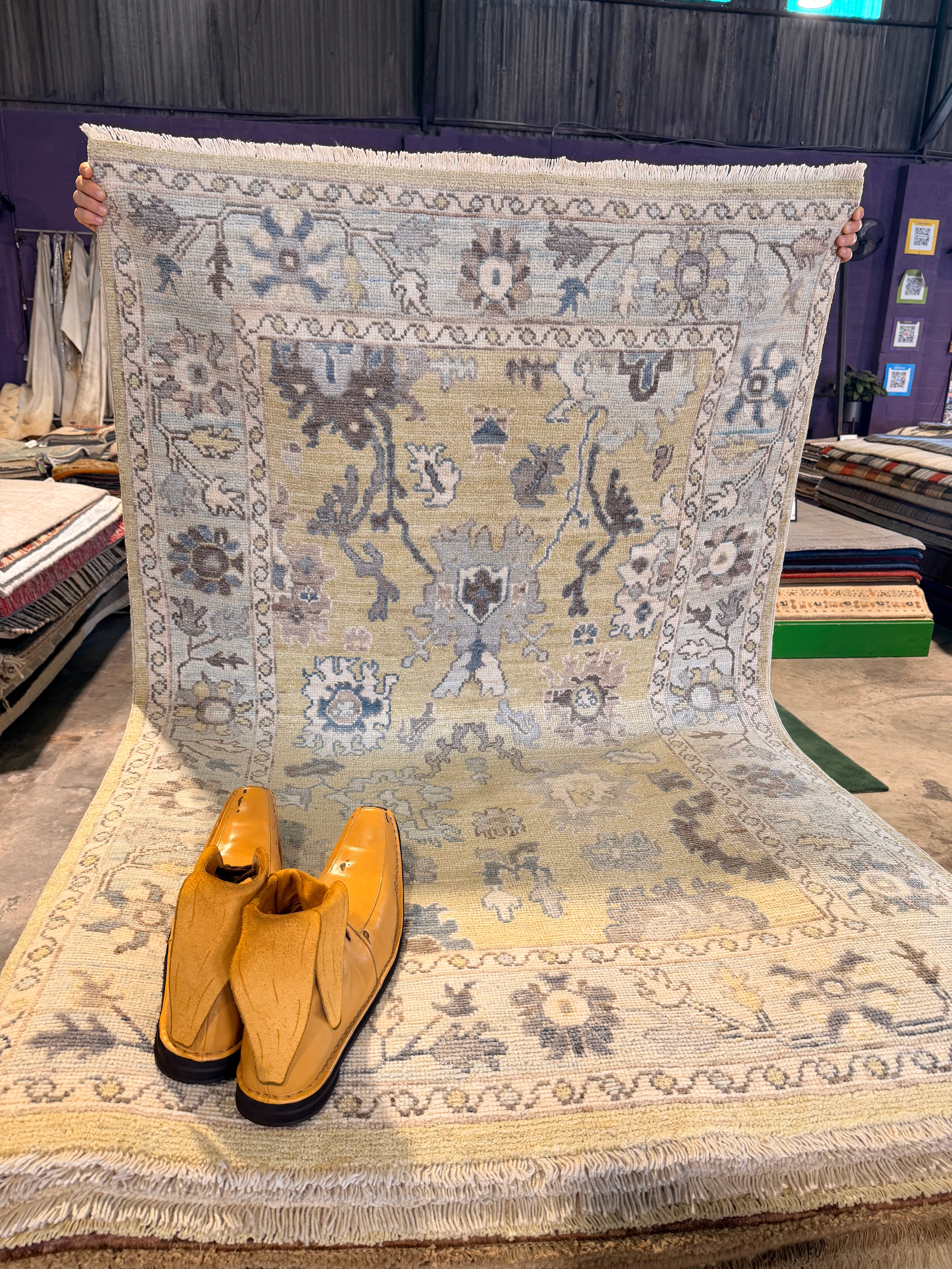 Kate Susman 4x6.3 Green Afghani Whitewashed Oushak