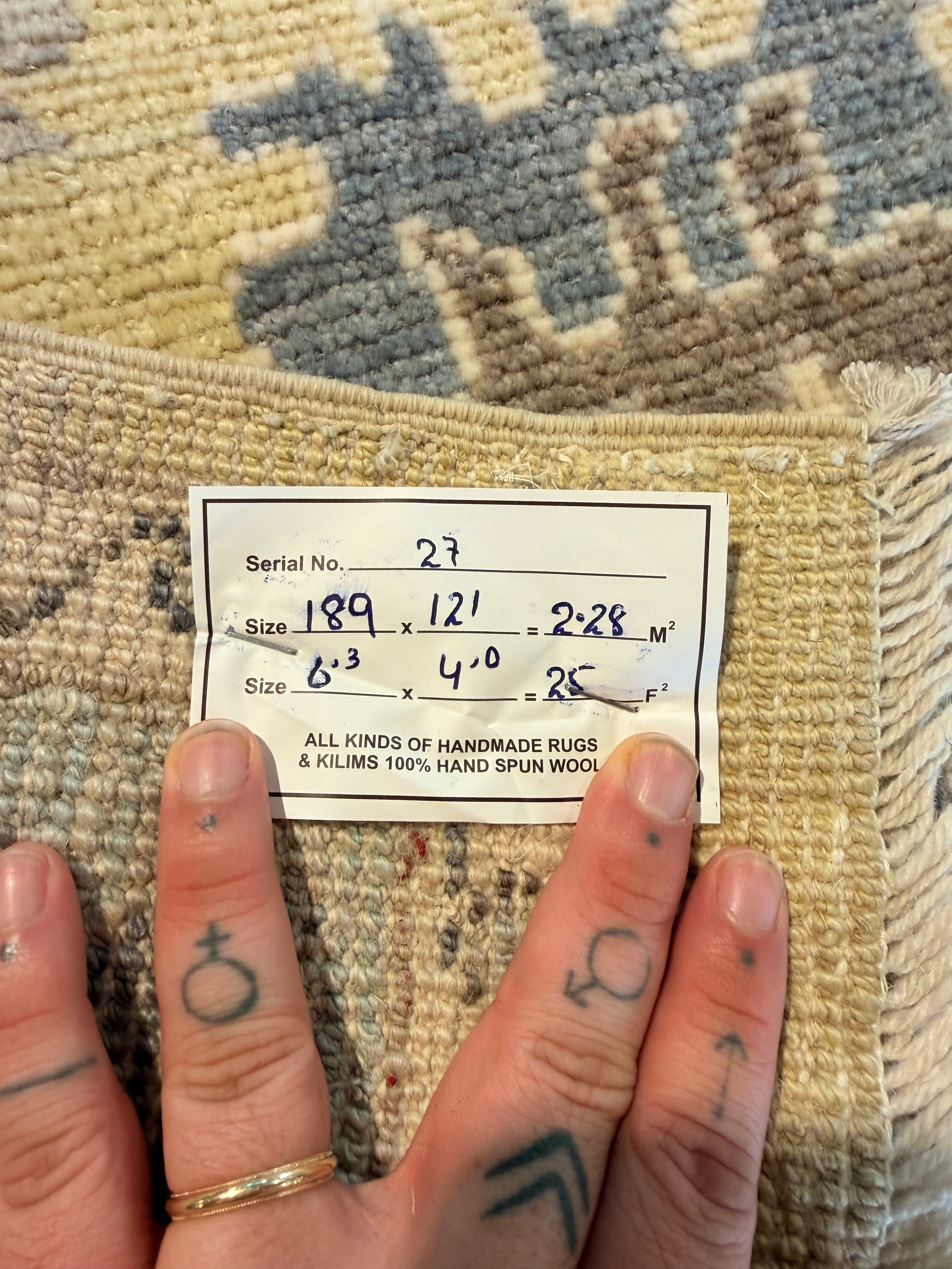 Kate Susman 4x6.3 Green Afghani Whitewashed Oushak