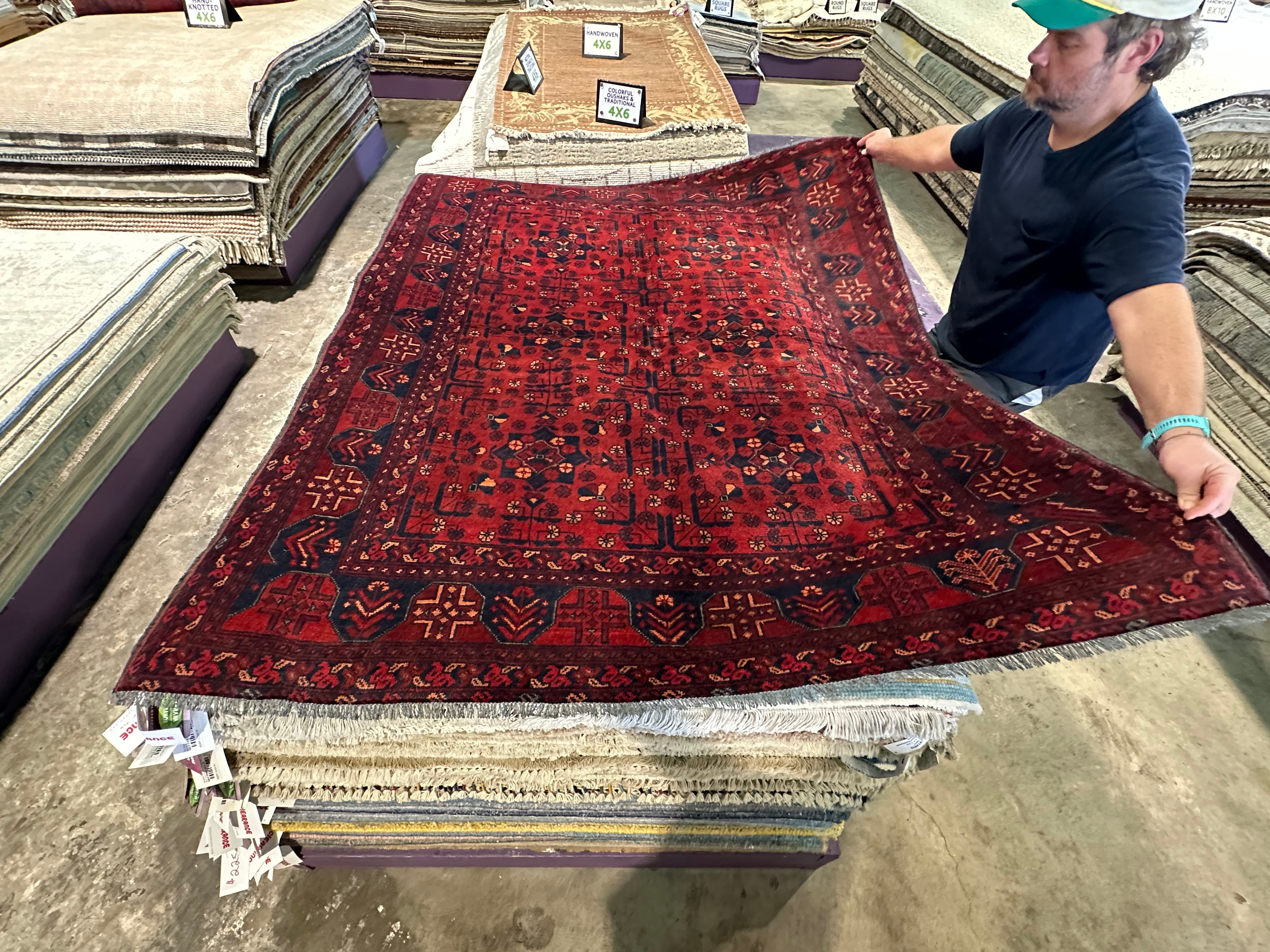 Sydney Poitier 4.11x6.4 Red Afghani Khal Muhammad Rug