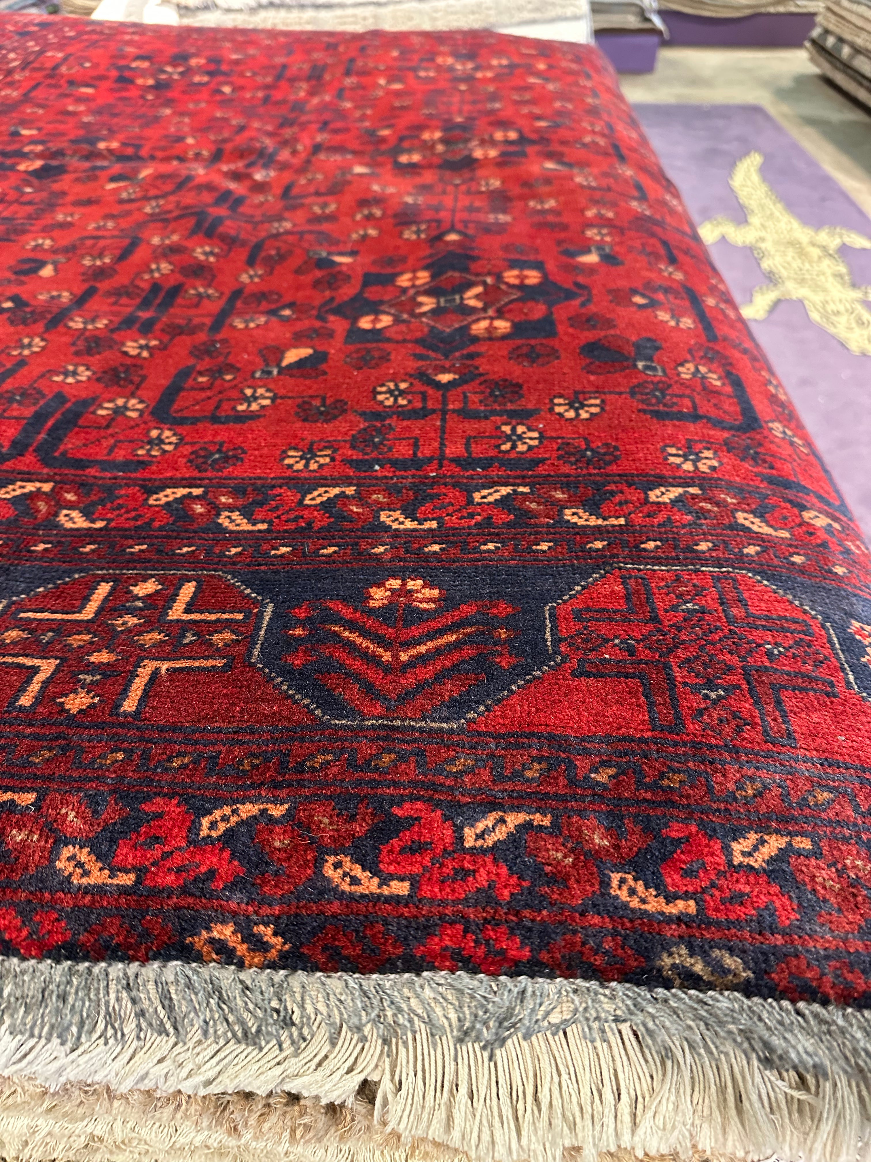 Sydney Poitier 4.11x6.4 Red Afghani Khal Muhammad Rug