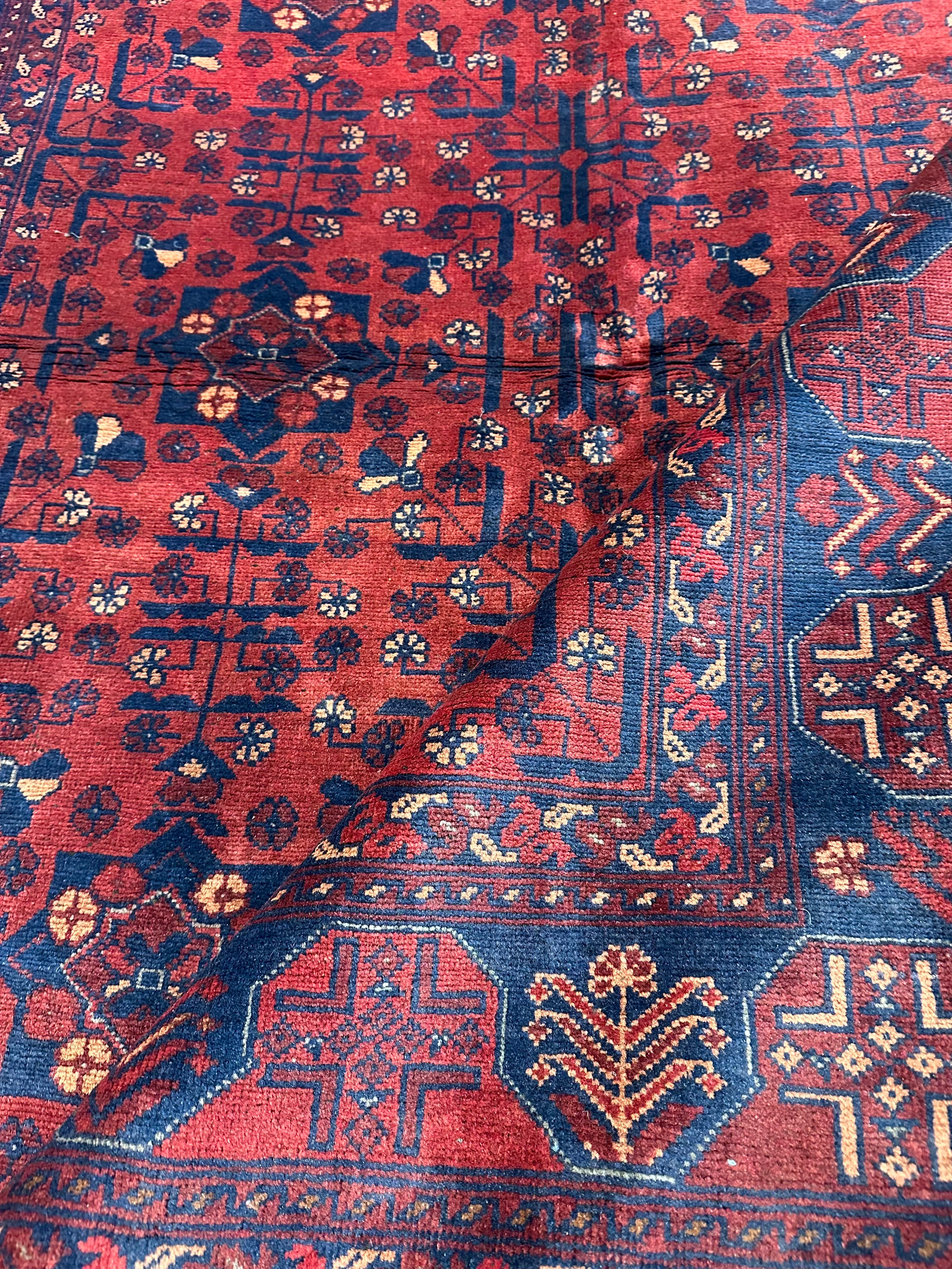 Sydney Poitier 4.11x6.4 Red Afghani Khal Muhammad Rug