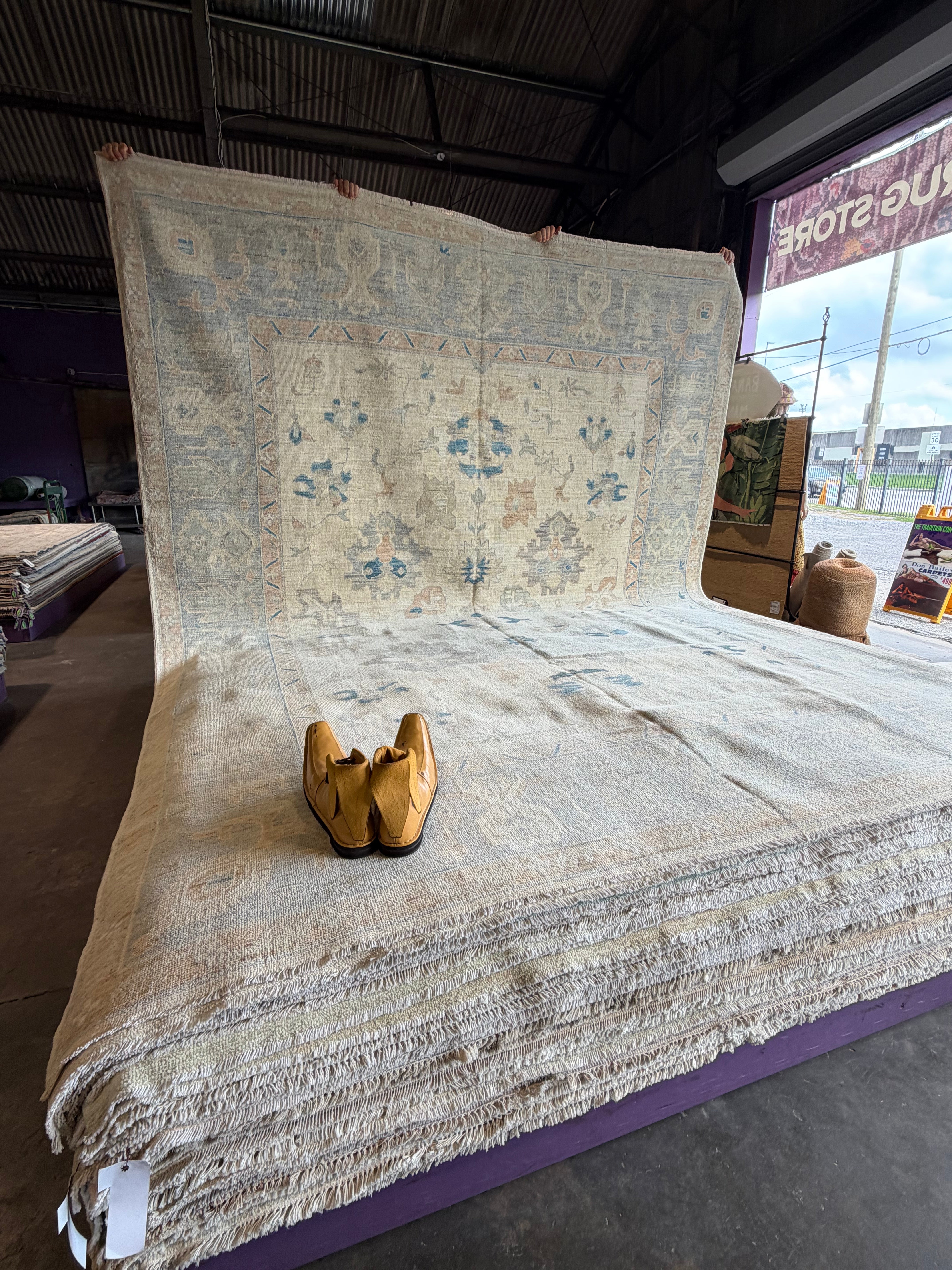 Laura Linney 9.1x11.9 Blue Afghani Whitewashed Oushak