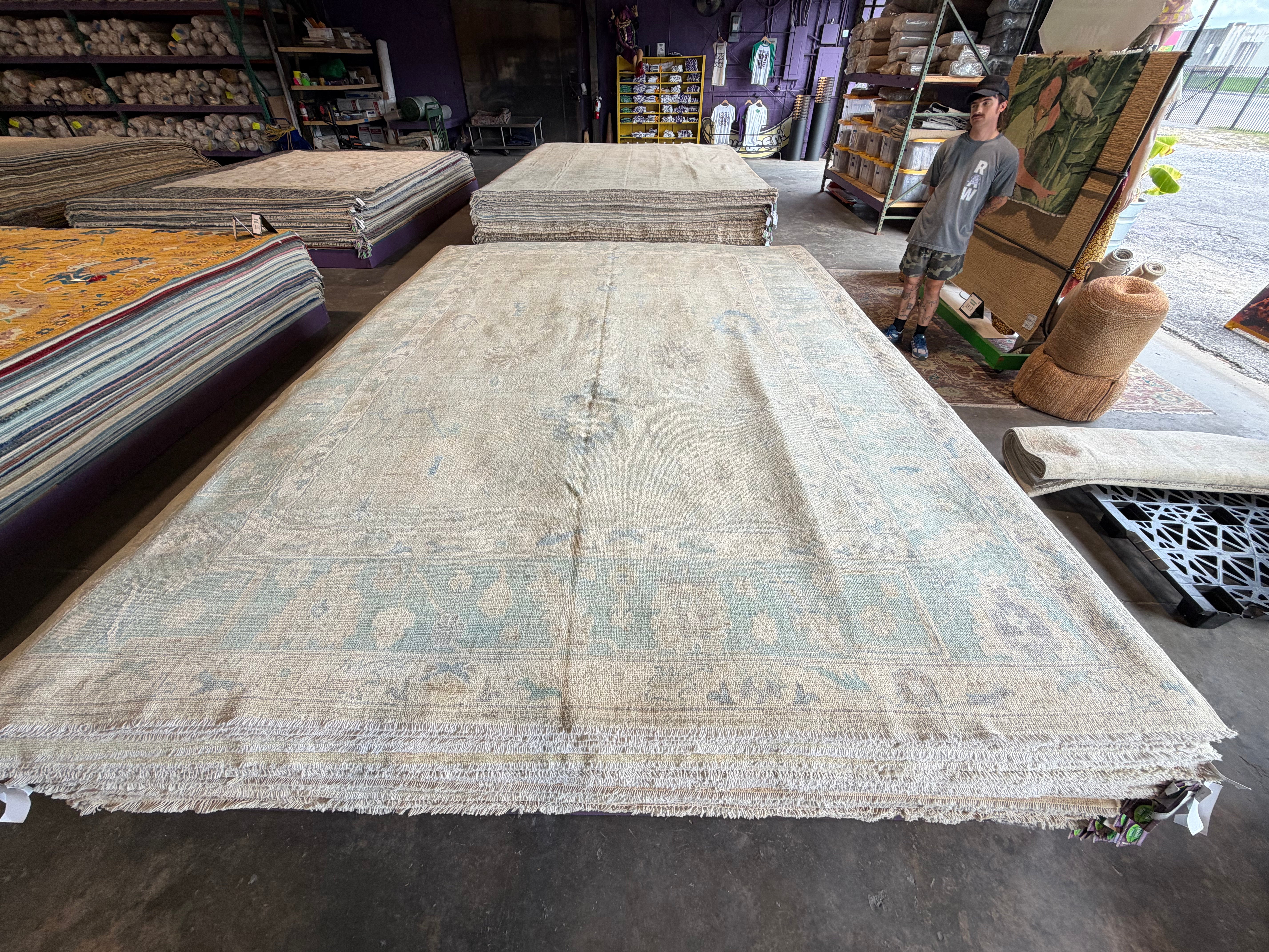 Abbey Lake 9x12.1 Blue Afghani Whitewashed Oushak