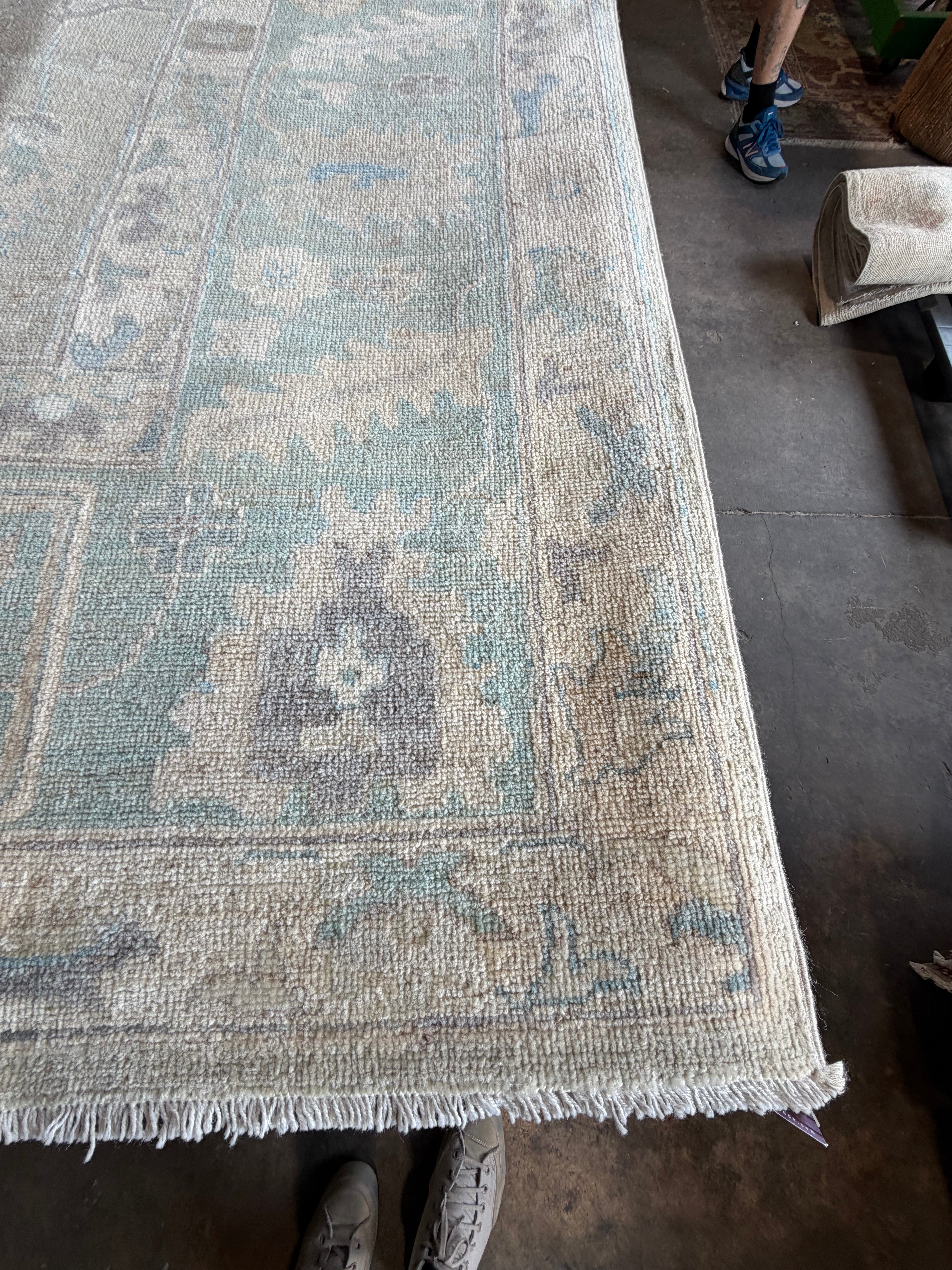 Abbey Lake 9x12.1 Blue Afghani Whitewashed Oushak