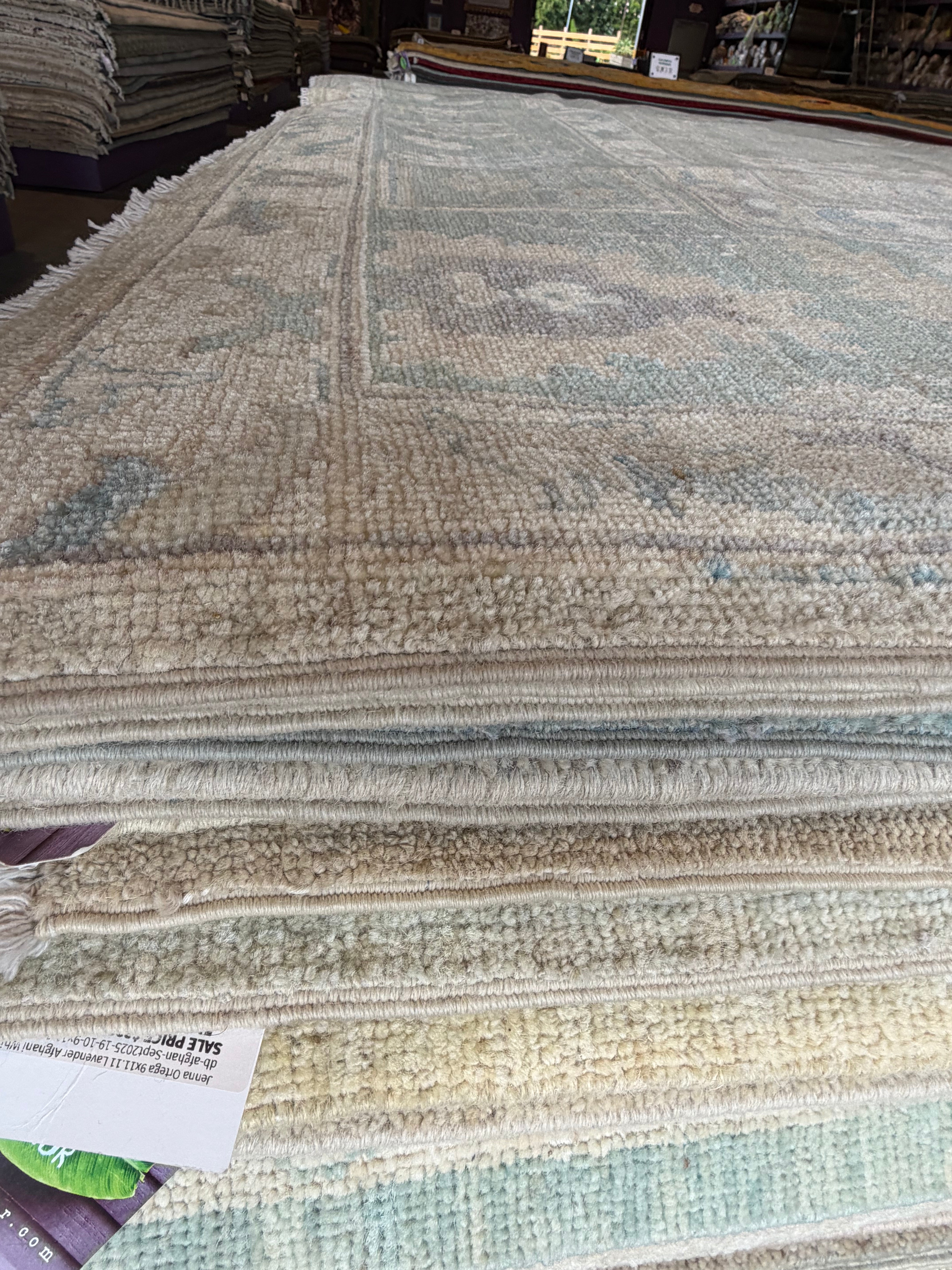 Abbey Lake 9x12.1 Blue Afghani Whitewashed Oushak