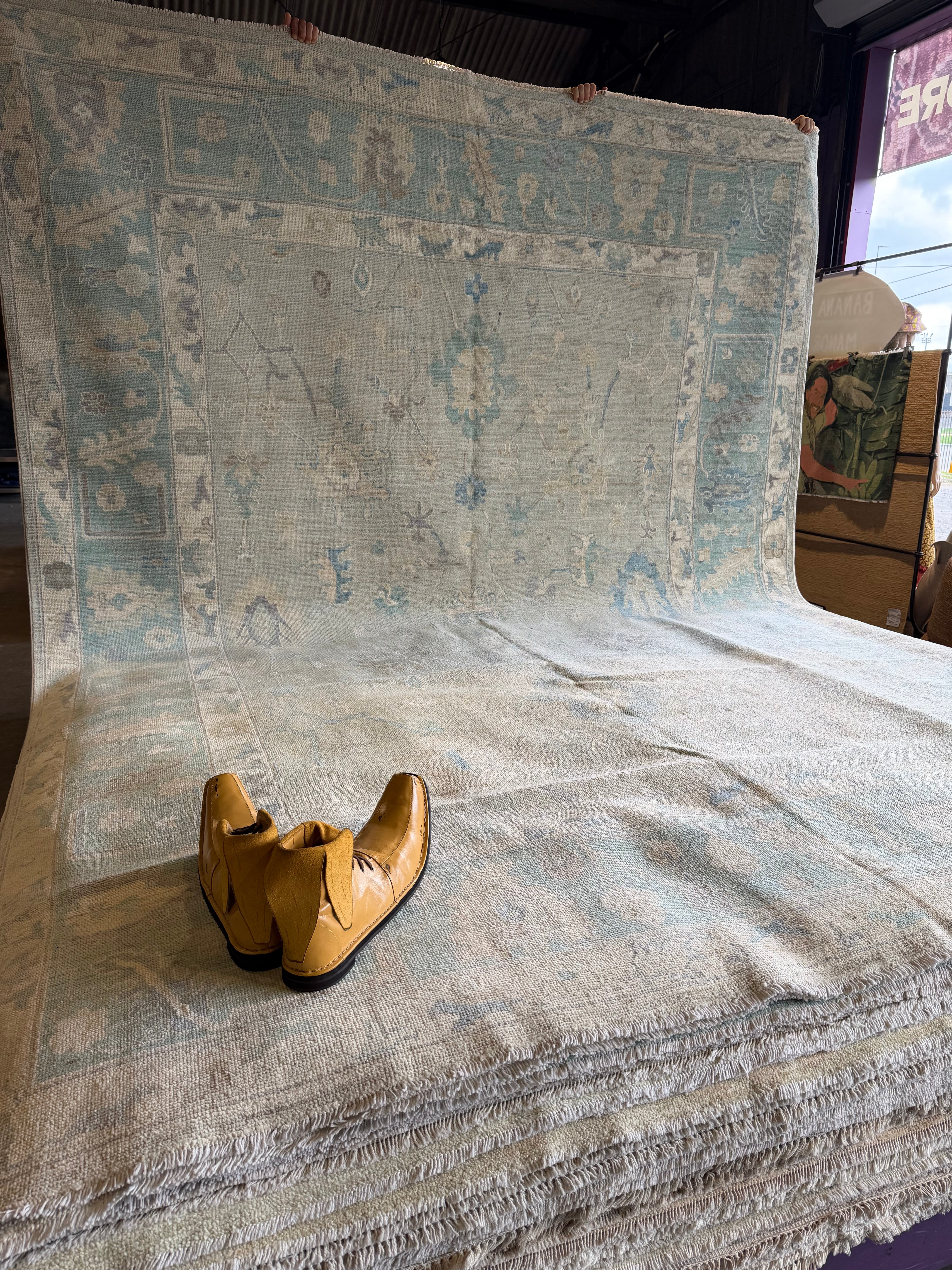 Abbey Lake 9x12.1 Blue Afghani Whitewashed Oushak