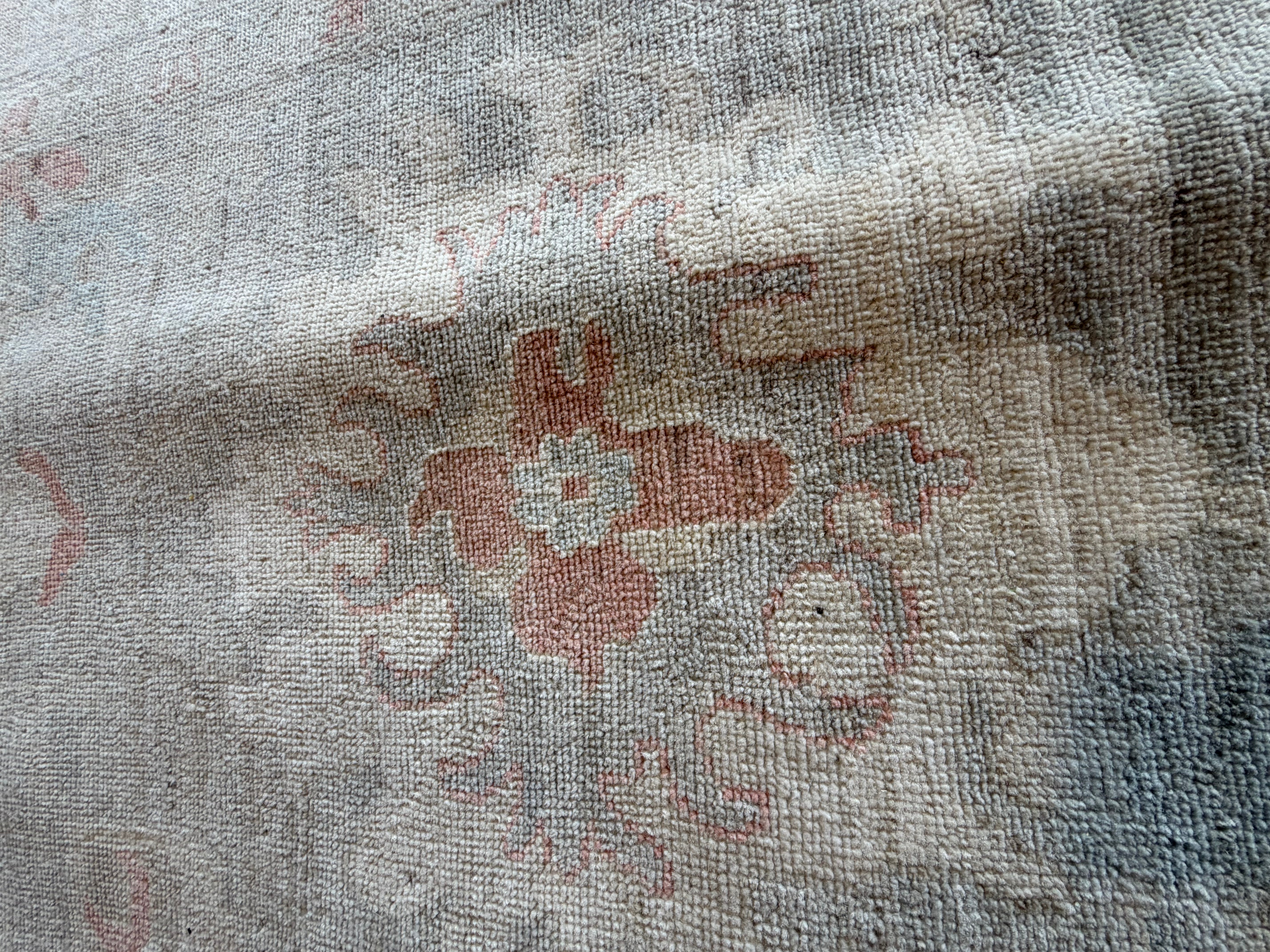 Mel Whitney 9.2x11.8 Ivory and Pink Afghani Whitewashed Oushak