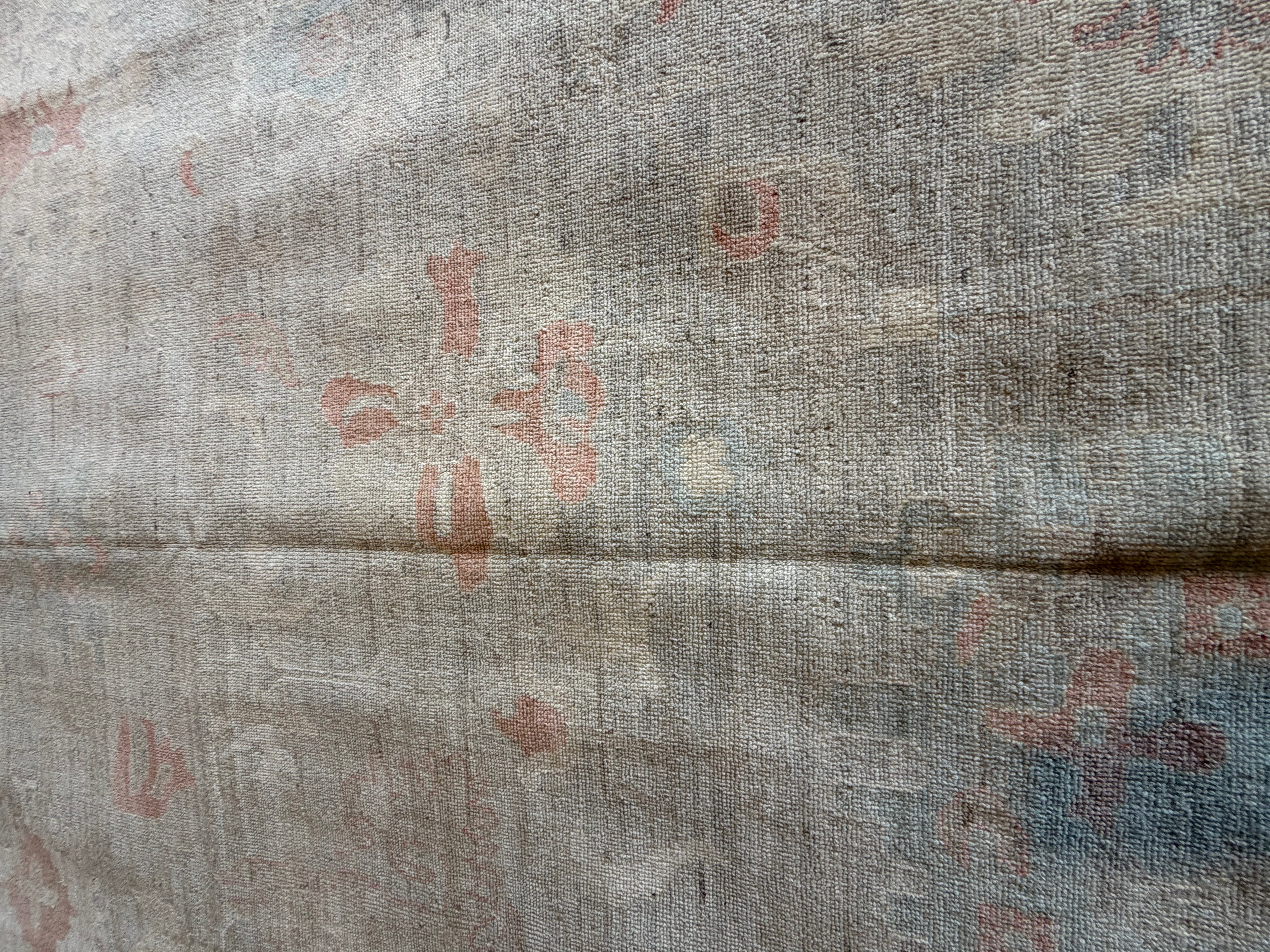 Mel Whitney 9.2x11.8 Ivory and Pink Afghani Whitewashed Oushak