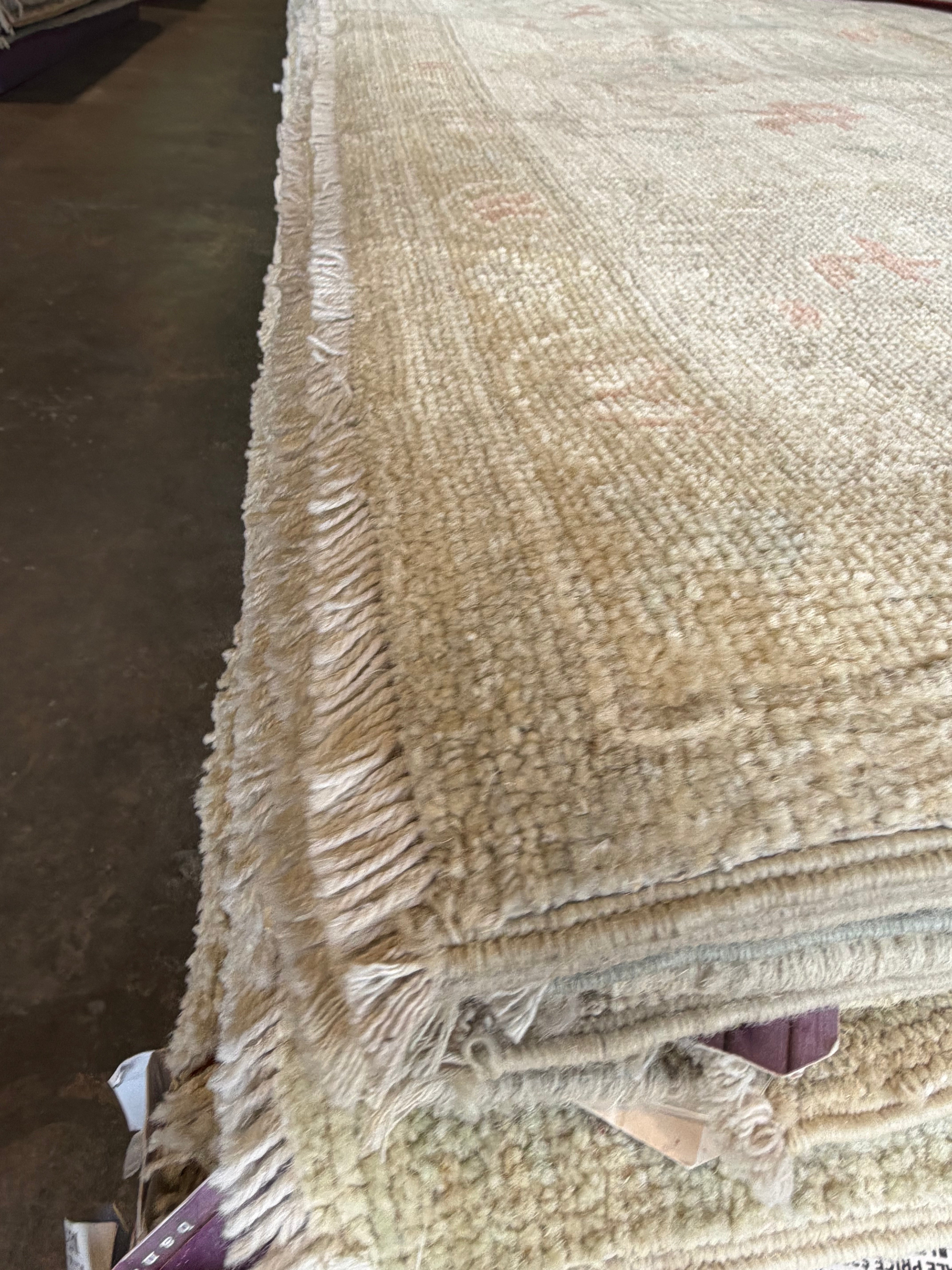 Mel Whitney 9.2x11.8 Ivory and Pink Afghani Whitewashed Oushak