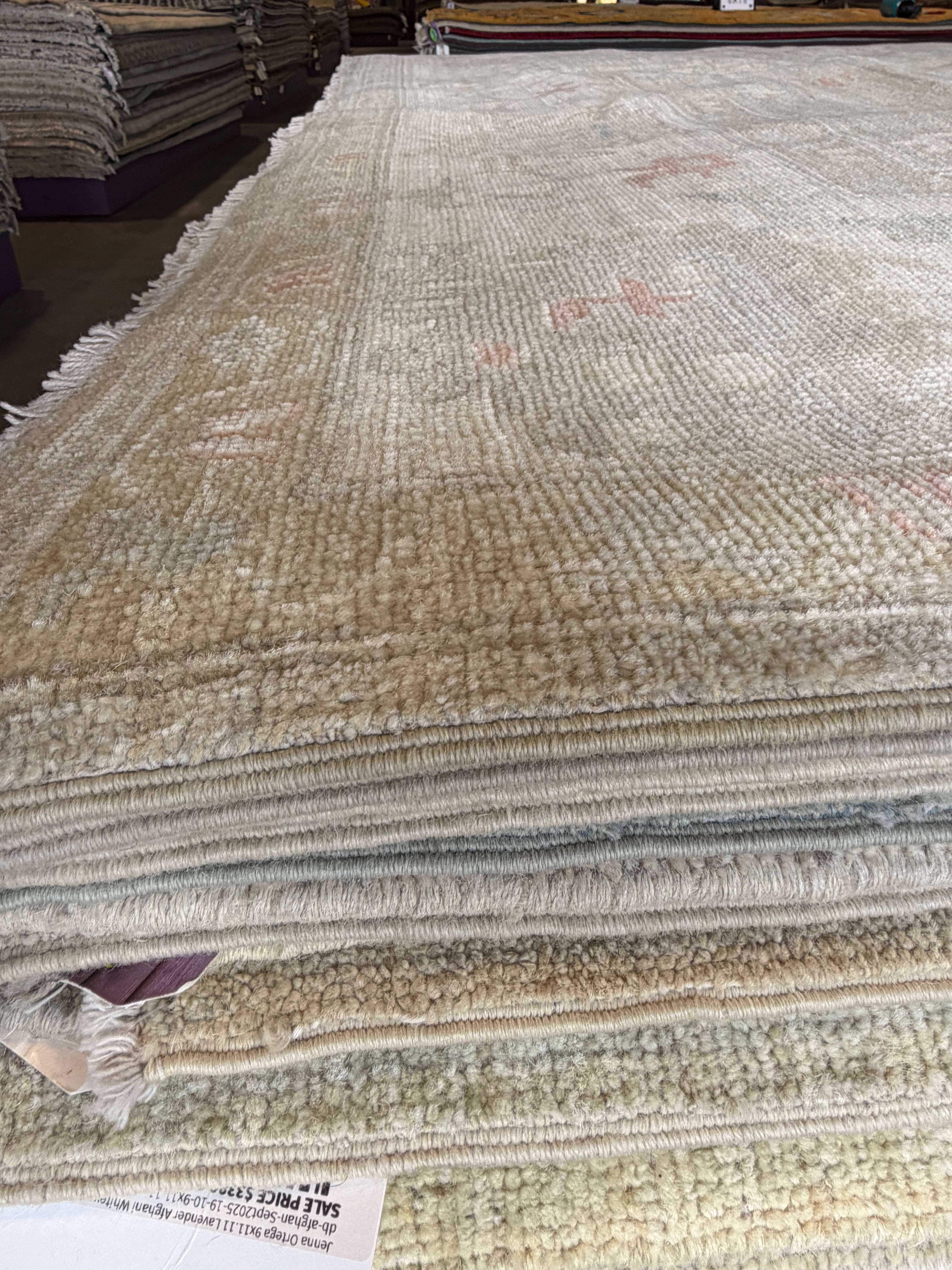 Mel Whitney 9.2x11.8 Ivory and Pink Afghani Whitewashed Oushak