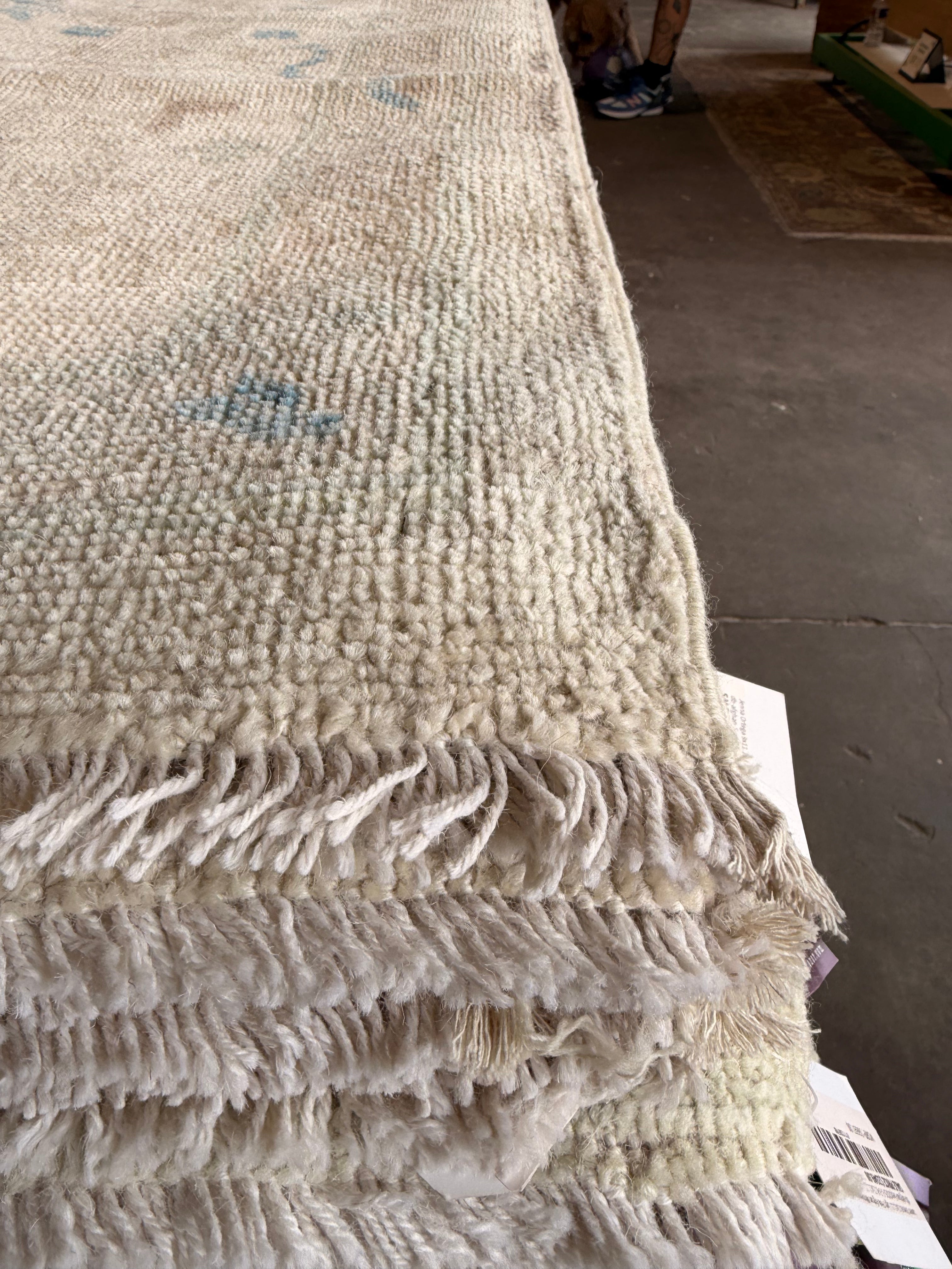 Ashlyn Schurade 9x11.8 Ivory and Blue Afghani Whitewashed Oushak