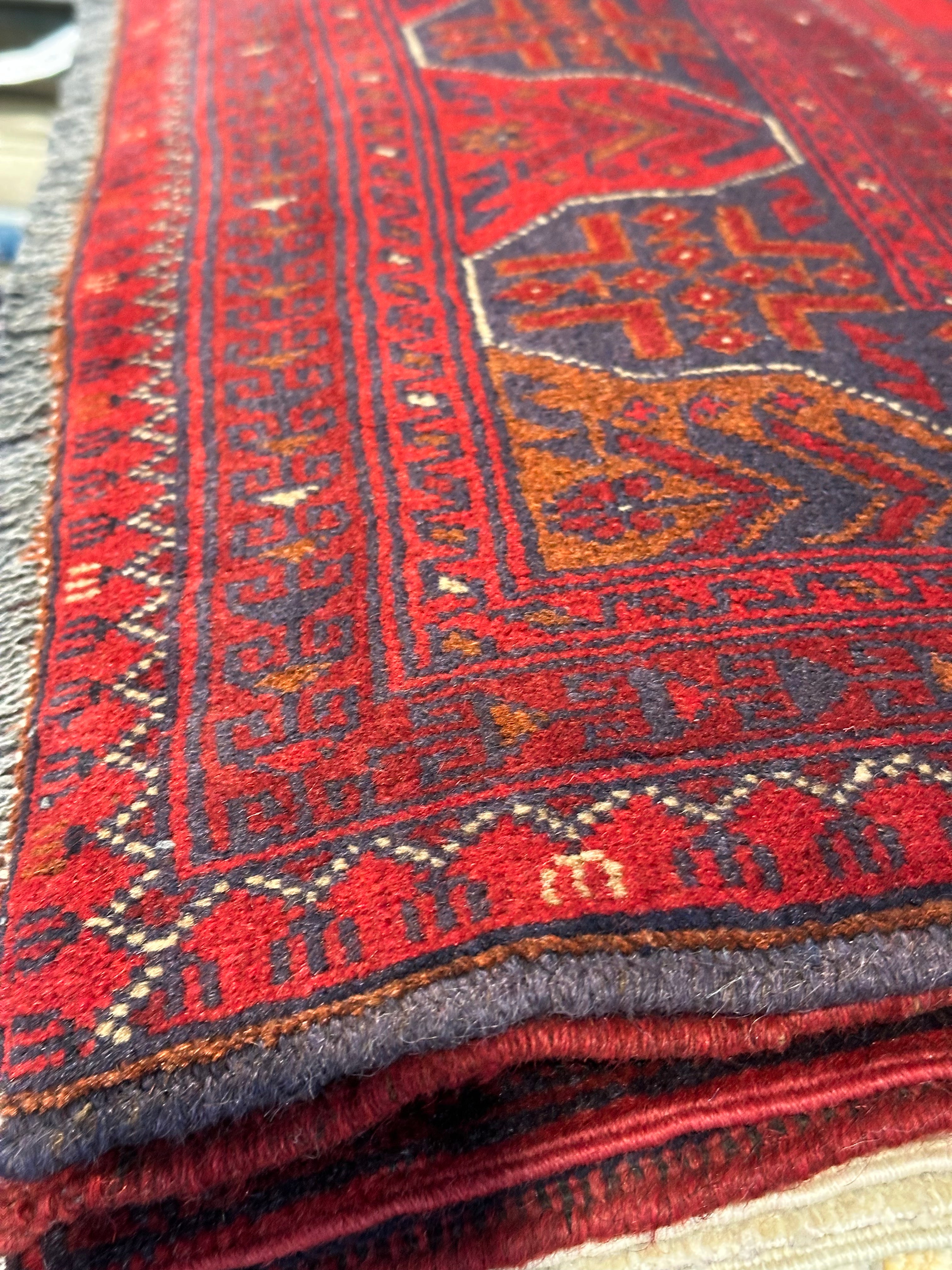 Tracie Thomas 3.6x4.10 Red Afghani Khal Muhammad Rug