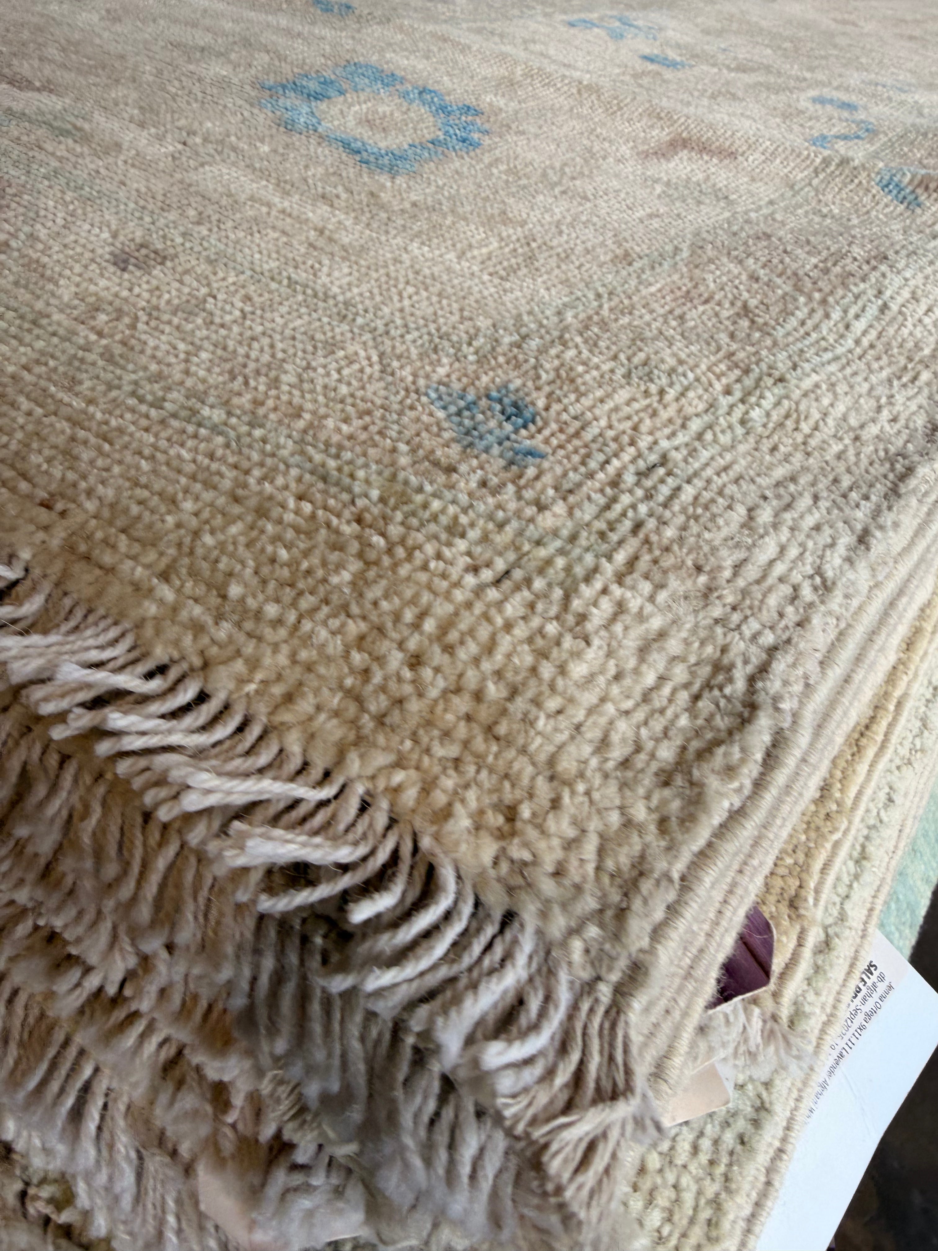 Ashlyn Schurade 9x11.8 Ivory and Blue Afghani Whitewashed Oushak