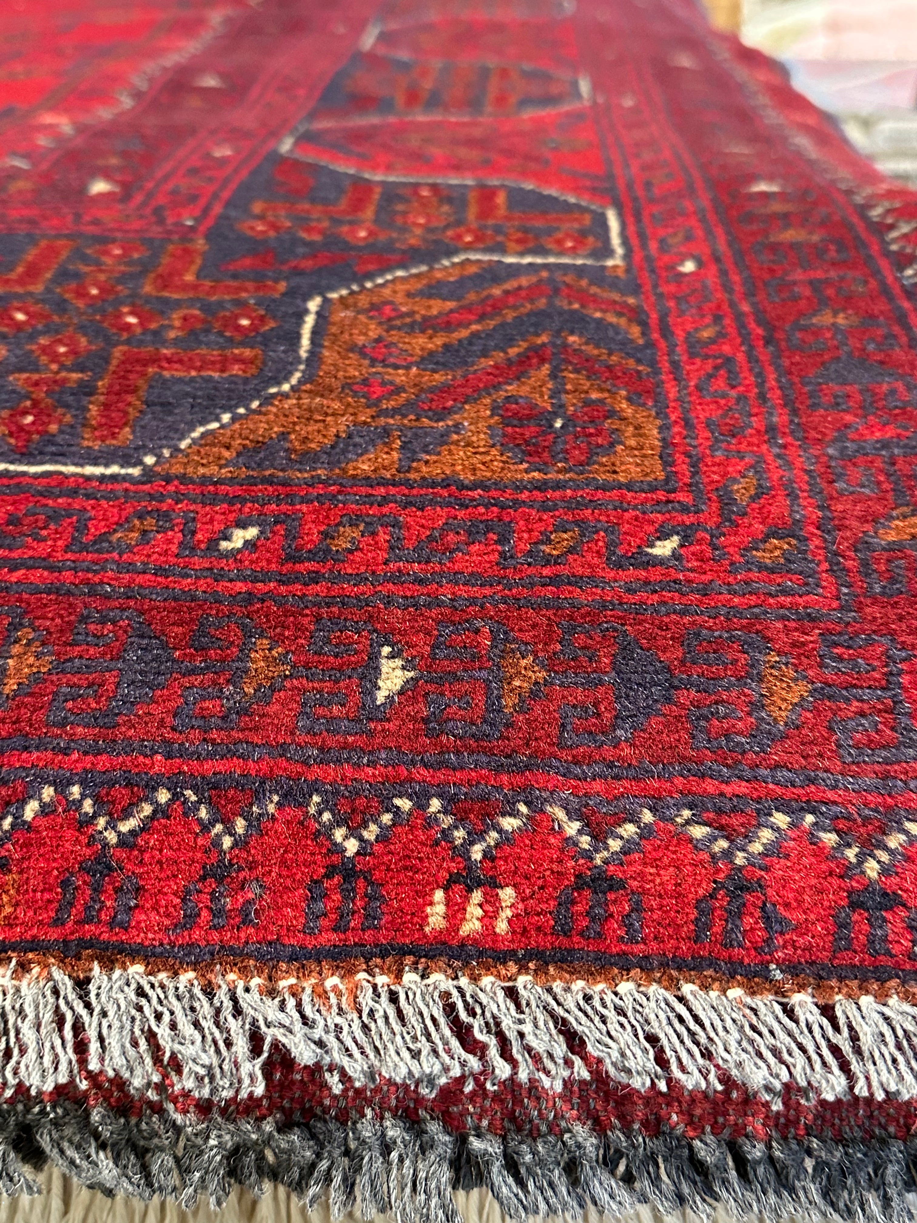 Tracie Thomas 3.6x4.10 Red Afghani Khal Muhammad Rug