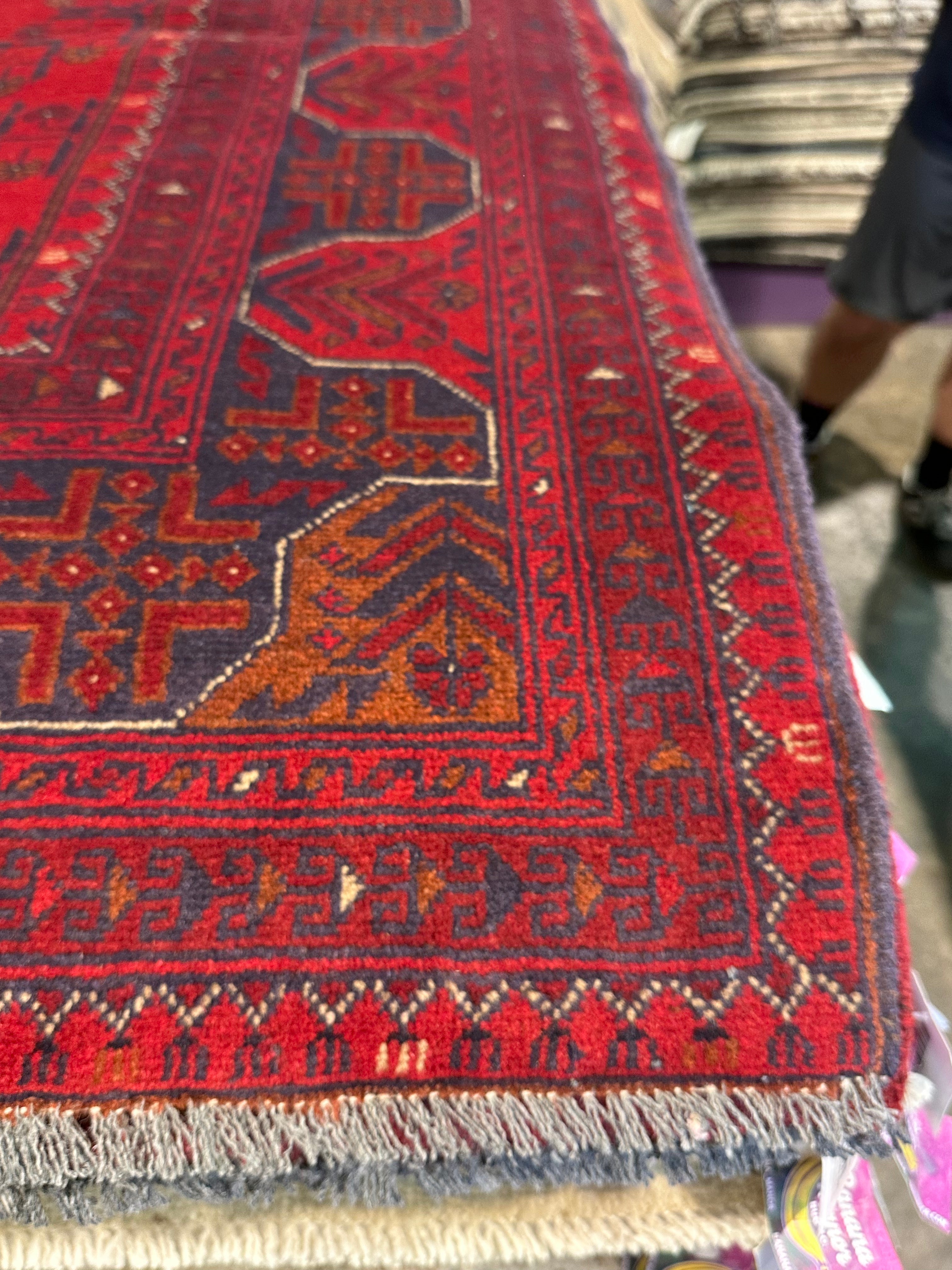 Tracie Thomas 3.6x4.10 Red Afghani Khal Muhammad Rug