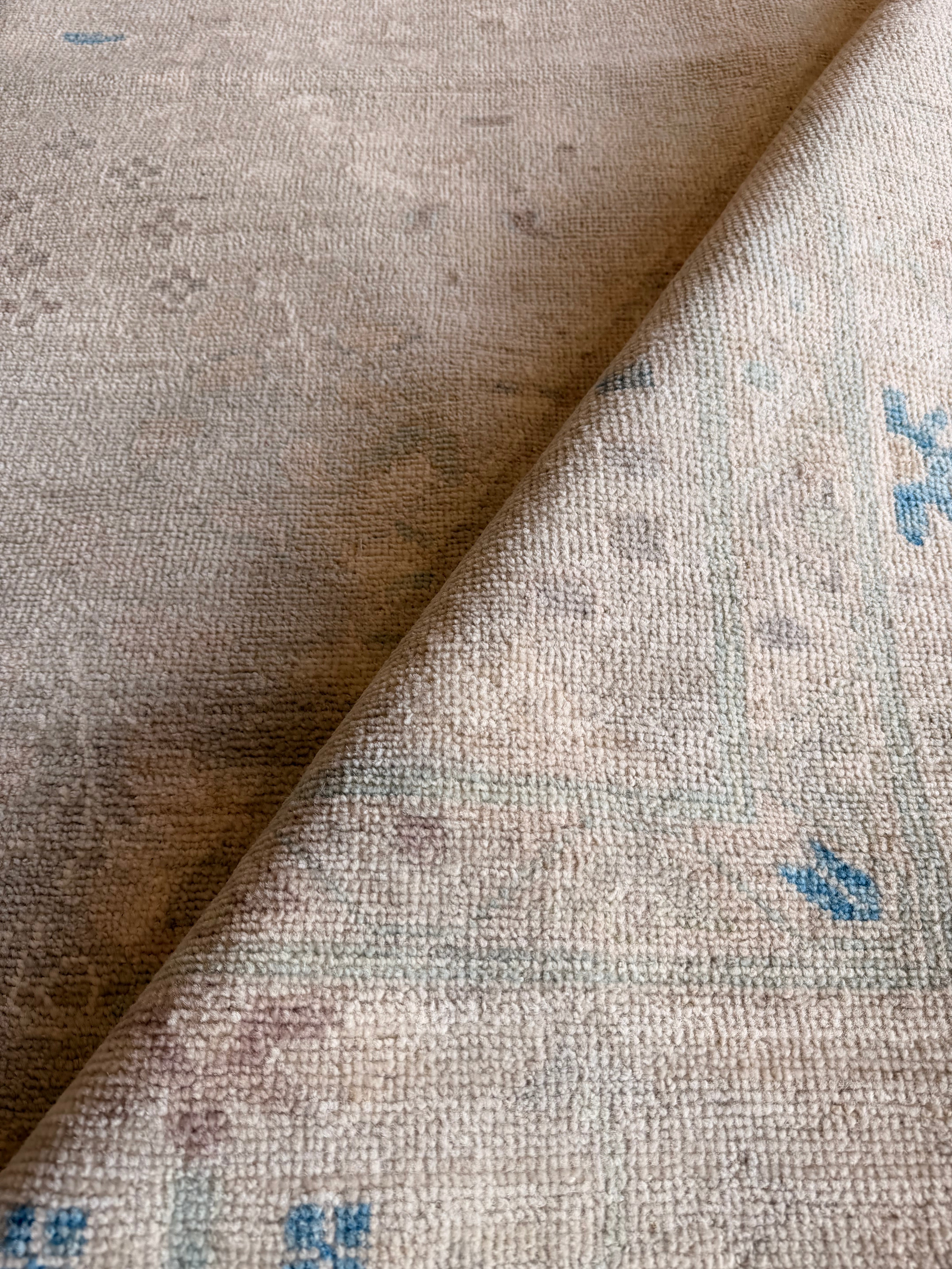 Ashlyn Schurade 9x11.8 Ivory and Blue Afghani Whitewashed Oushak