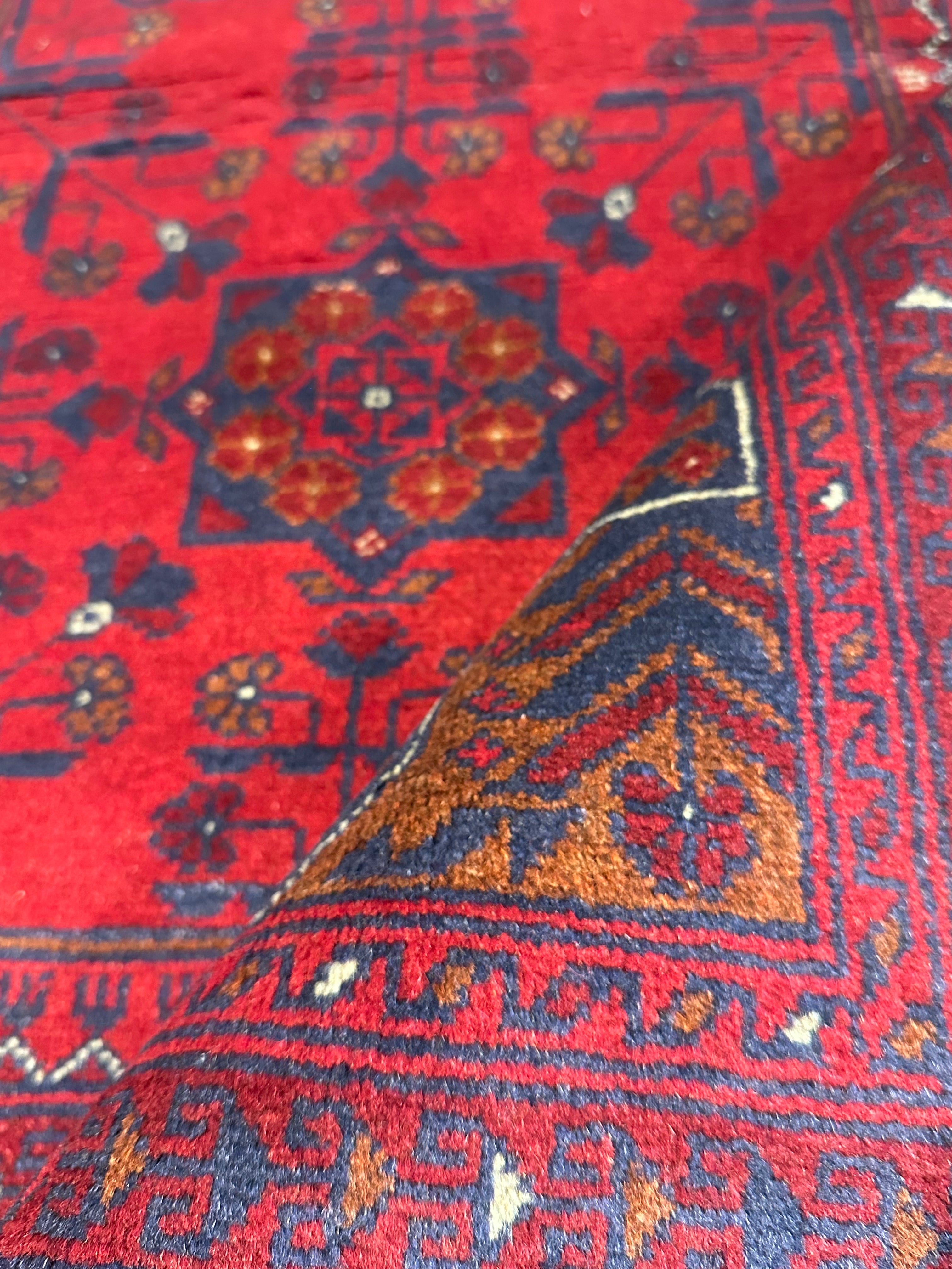 Tracie Thomas 3.6x4.10 Red Afghani Khal Muhammad Rug