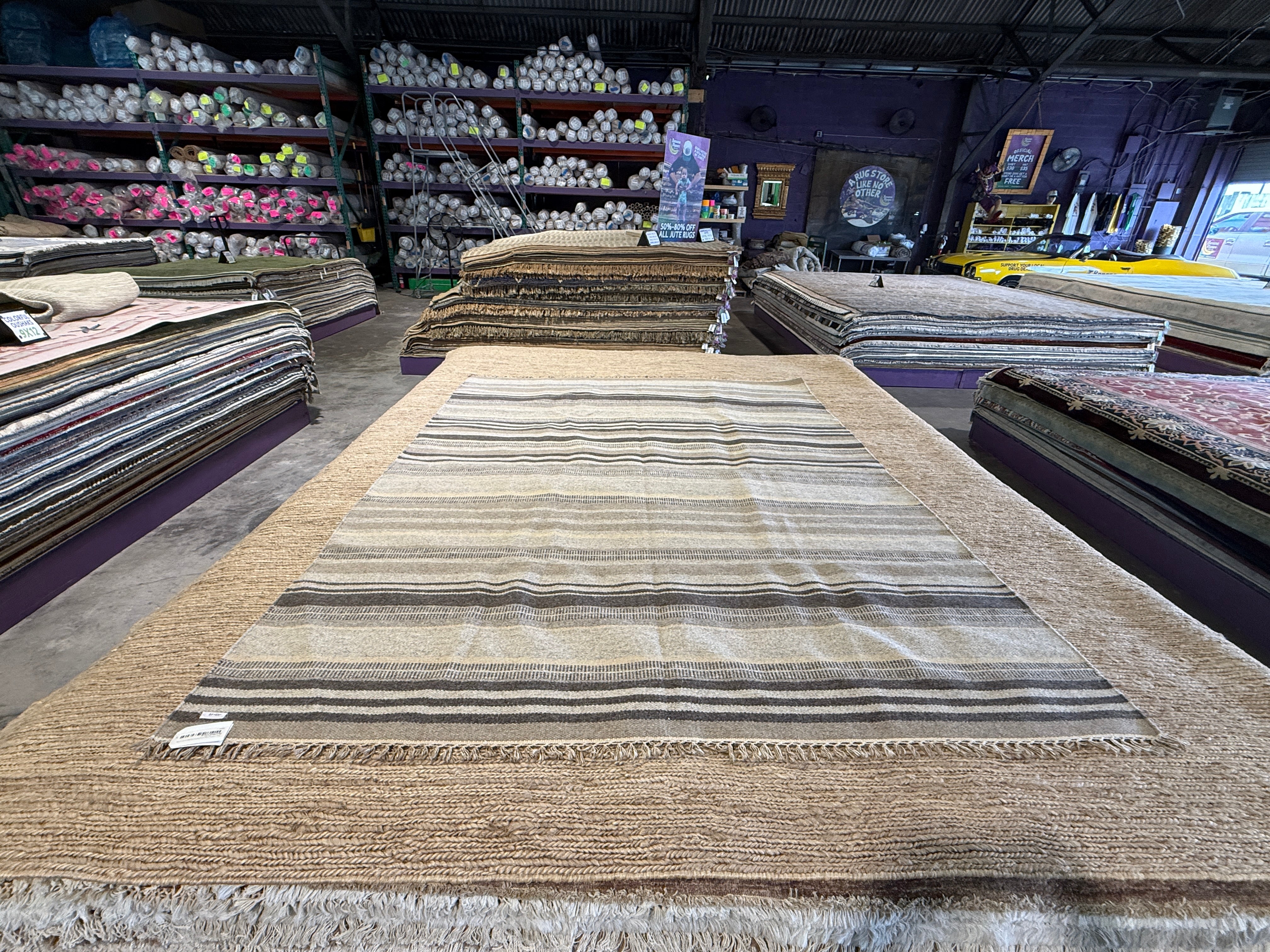 Down in Delray 6.6x8.3 Striped Brown Handwoven Durrie Rug CLEARANCE 60% OFF
