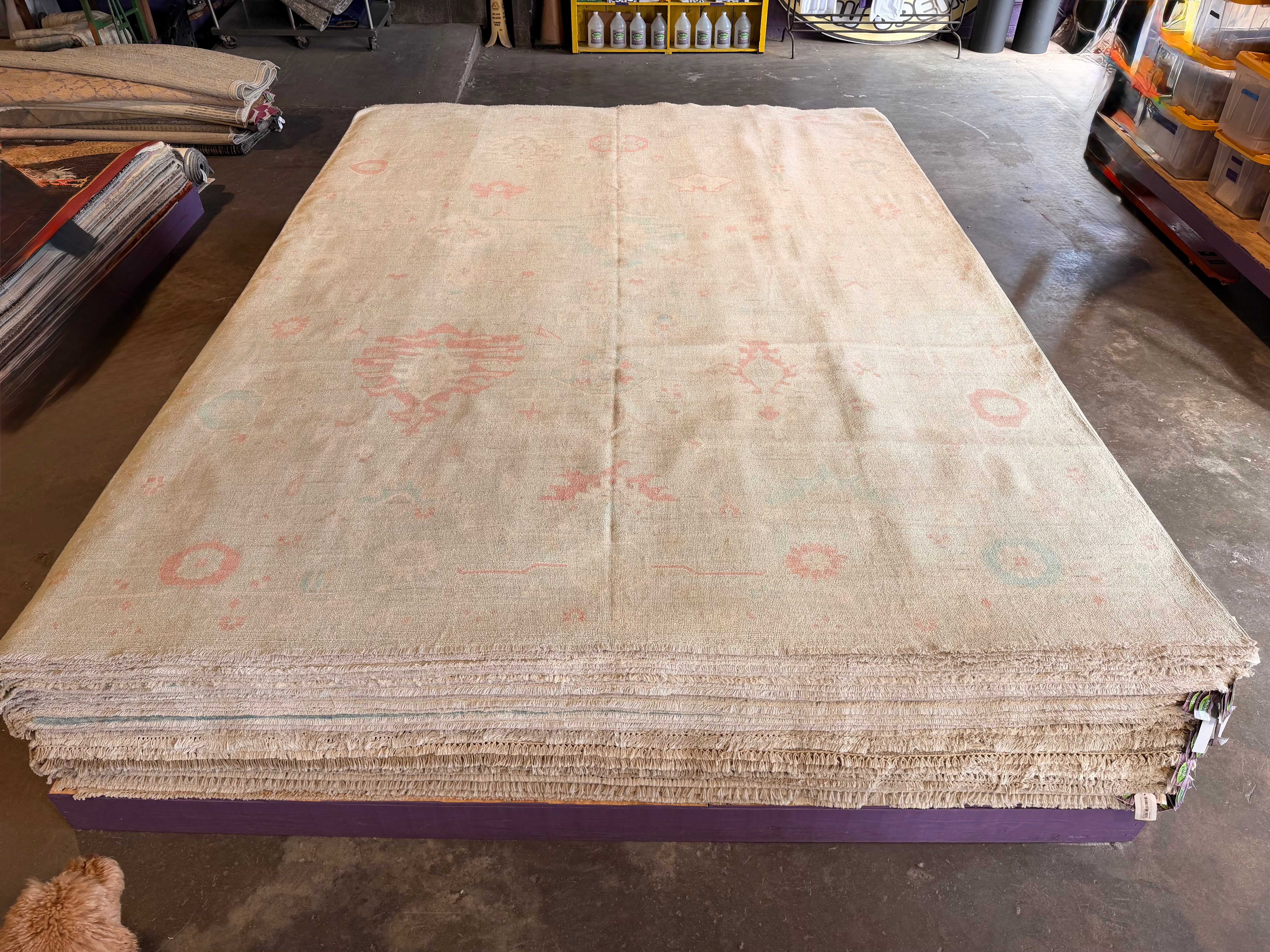 Amy Nade 9.11x13.5 Blue and Pink Afghani Whitewashed Oushak