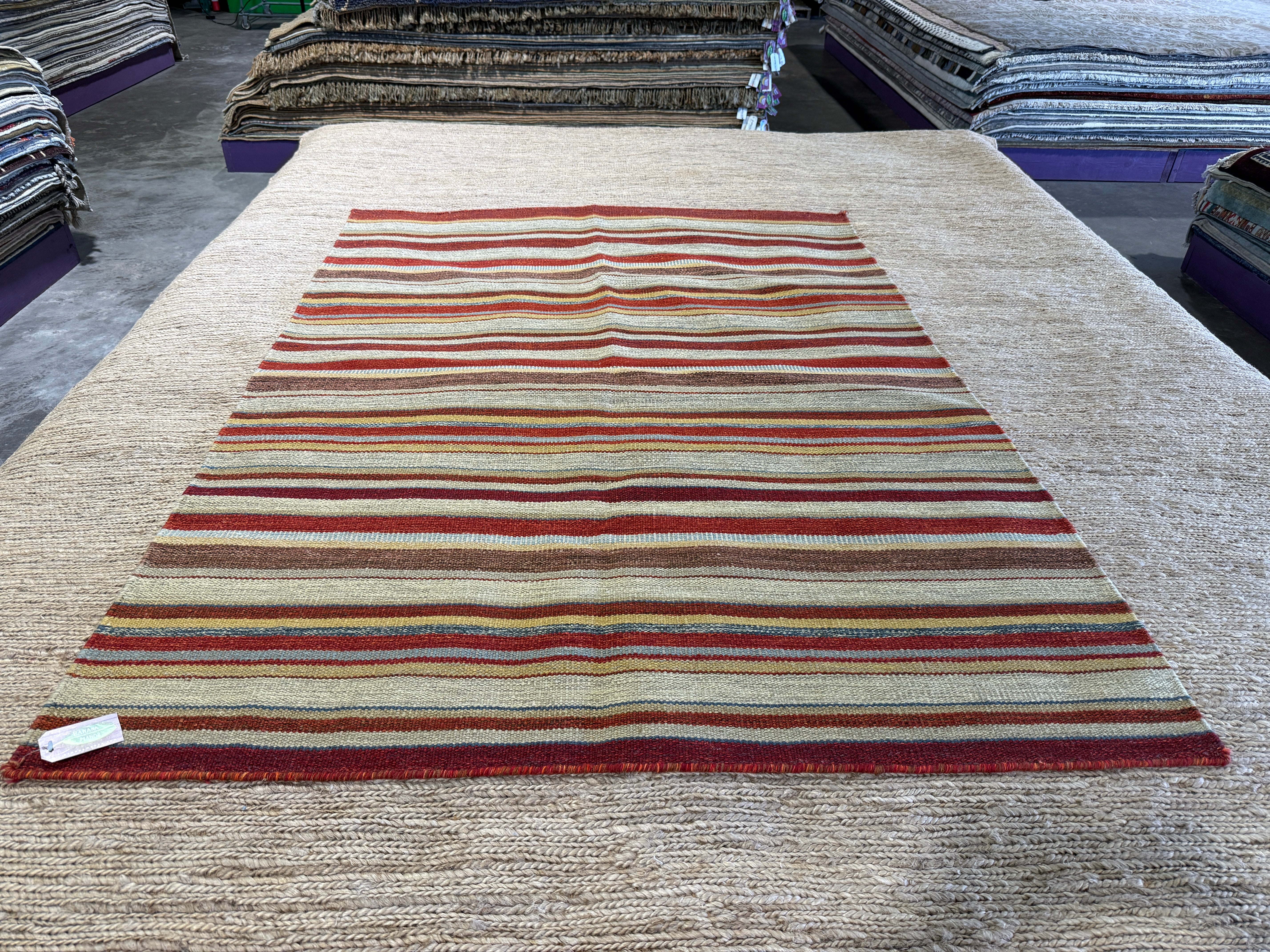 Tim 5.3x7.6 Hand-Woven Durrie Multi Colored Stripe CLEARANCE 50% OFF