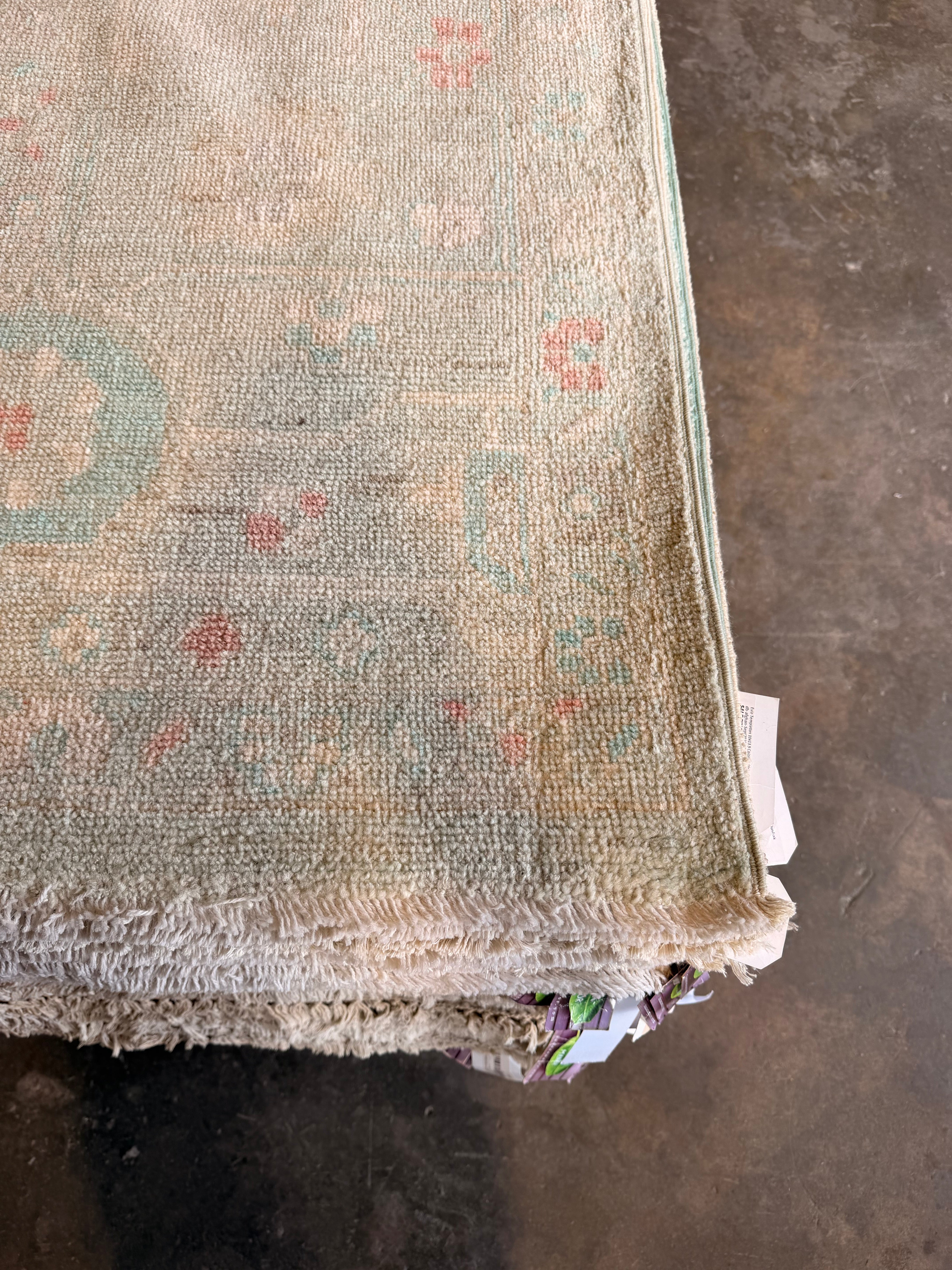 Amy Nade 9.11x13.5 Blue and Pink Afghani Whitewashed Oushak